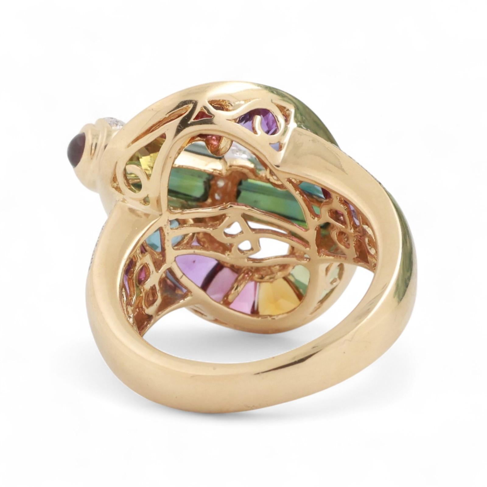 Bellarri Tourmaline Diamond Multi Color Sapphire Ring 6.07 CTW 18K Gold SZ 7.25