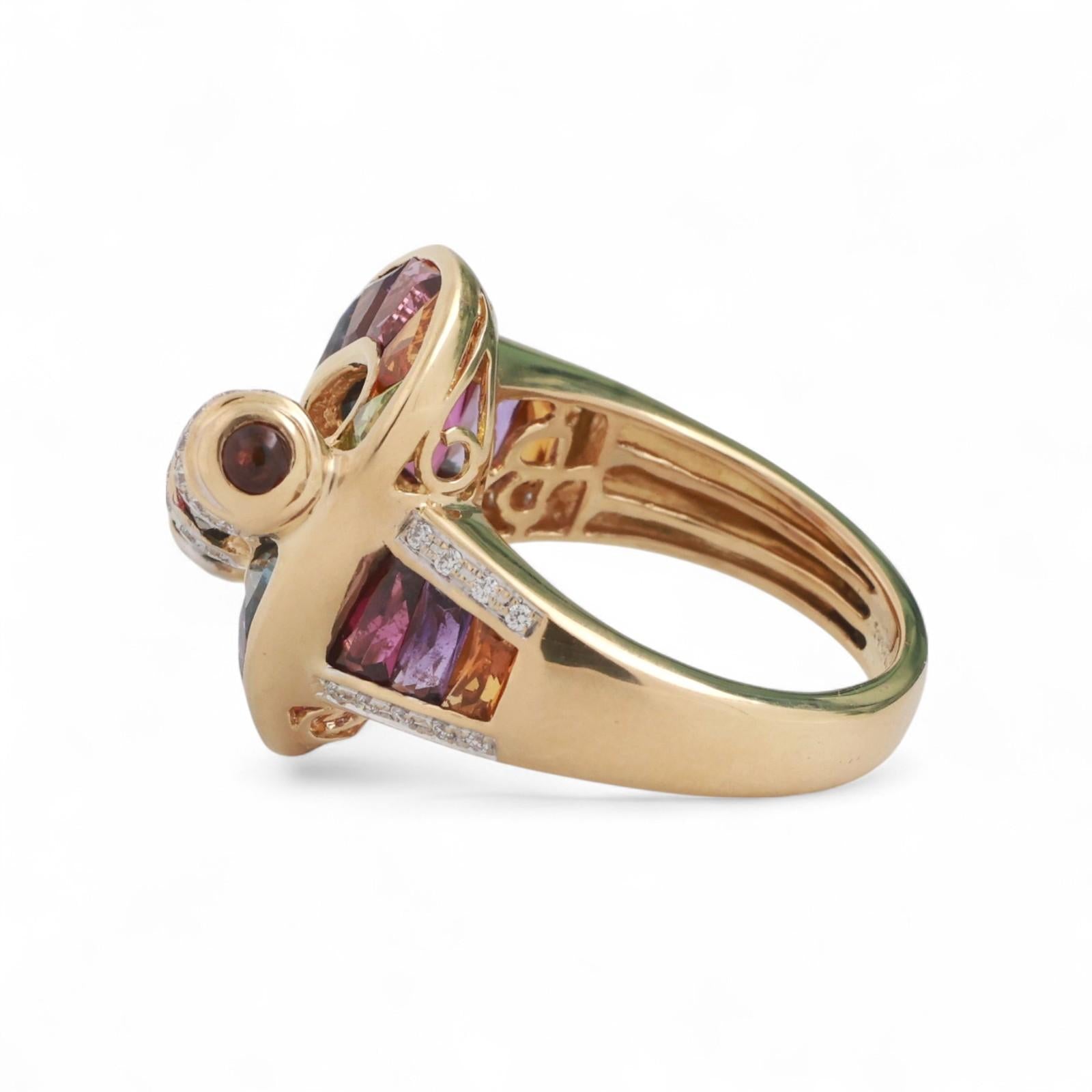 Bellarri Tourmaline Diamond Multi Color Sapphire Ring 6.07 CTW 18K Gold SZ 7.25