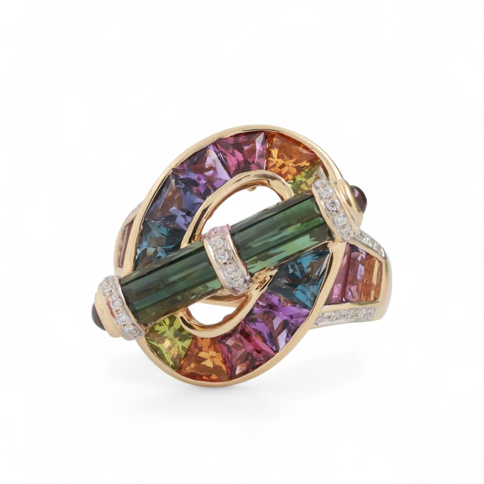 Bellarri Tourmaline Diamond Multi Colored Gem Ring 6.07 CTW 18K Gold SZ 7.25