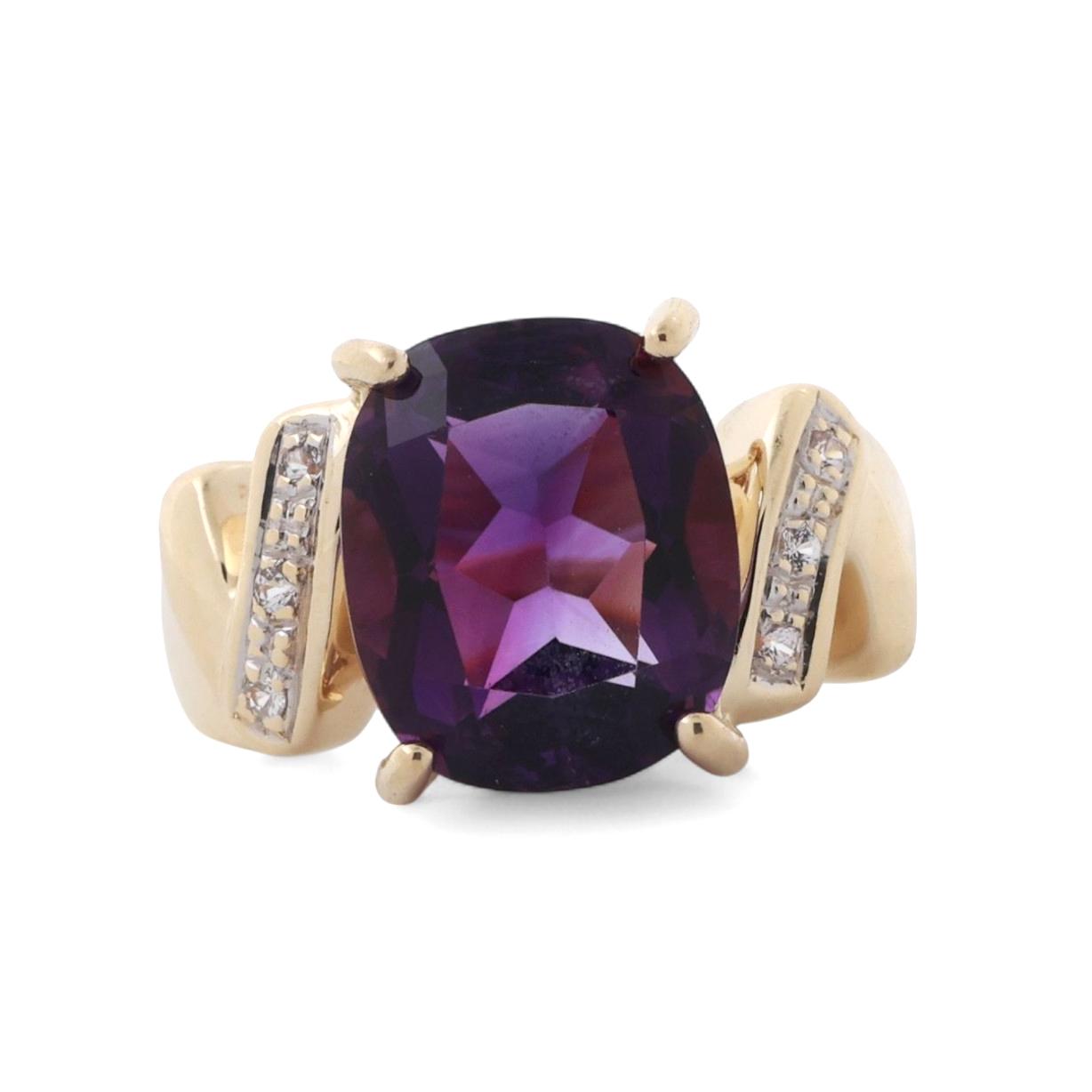Solitaire Amethyst Diamond Cocktail Ring 14K Yellow Gold 4.86 CTW Size 7 Estate