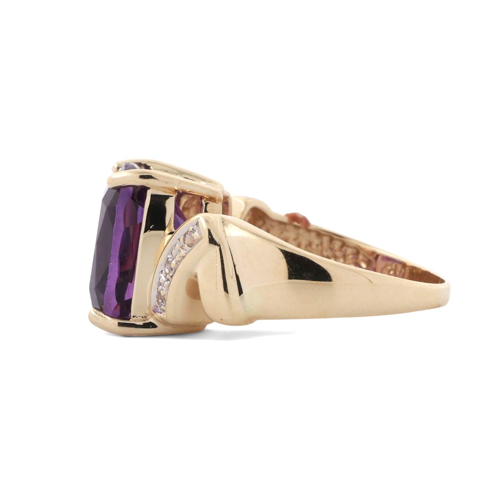 Solitaire Amethyst Diamond Cocktail Ring 14K Yellow Gold 4.86 CTW Size 7 Estate
