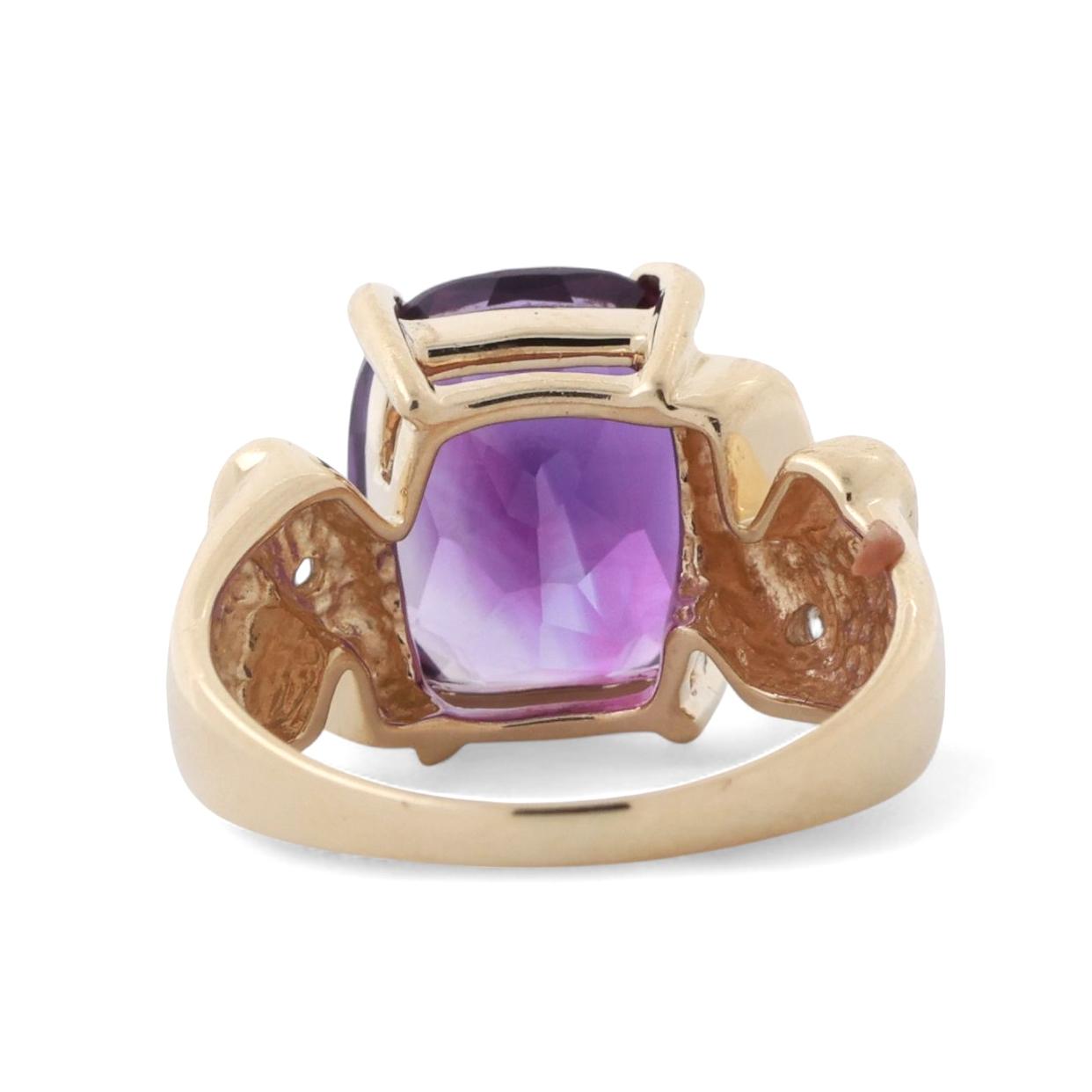 Solitaire Amethyst Diamond Cocktail Ring 14K Yellow Gold 4.86 CTW Size 7 Estate
