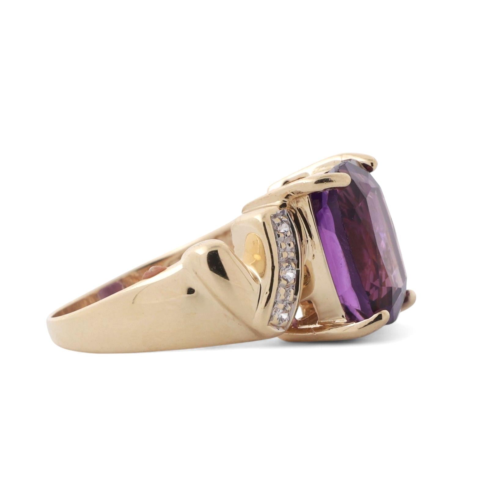 Solitaire Amethyst Diamond Cocktail Ring 14K Yellow Gold 4.86 CTW Size 7 Estate