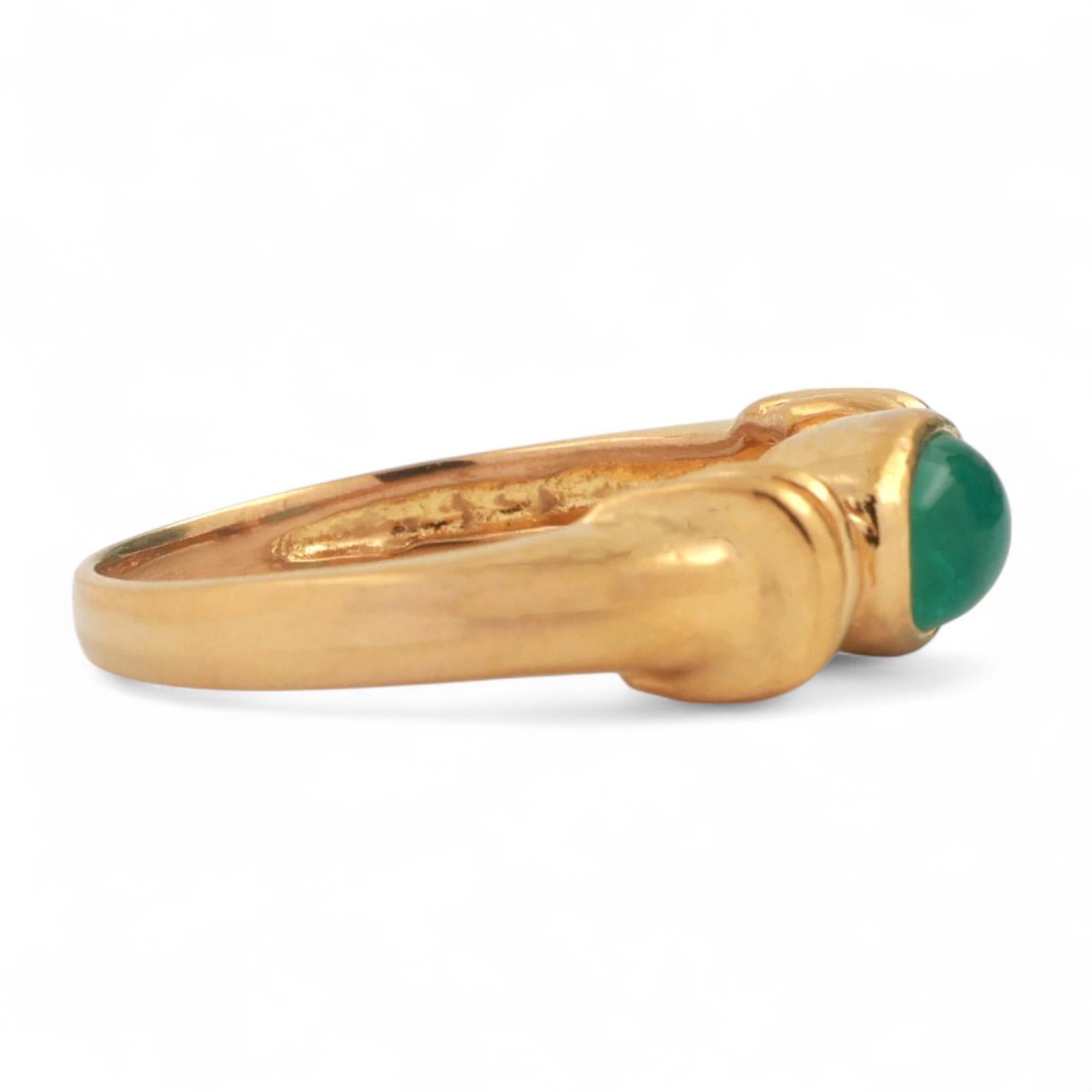 24K Yellow Gold Solitaire Cabochon Emerald Band Ring 0.60 CT Size 7.5 Estate