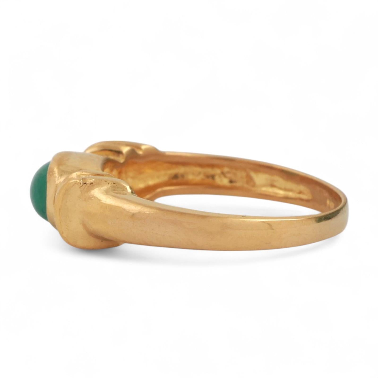 24K Yellow Gold Solitaire Cabochon Emerald Band Ring 0.60 CT Size 7.5 Estate