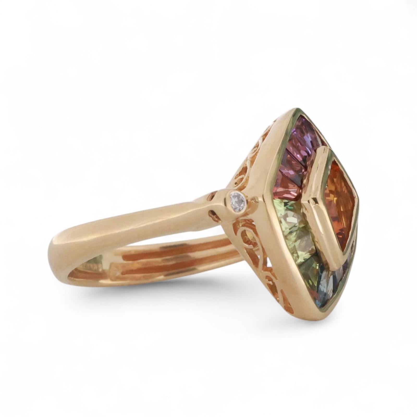 Bellarri Citrine Multi-Colored Sapphire Diamond Ring 18K Gold 2.11 CTW SZ 7.25
