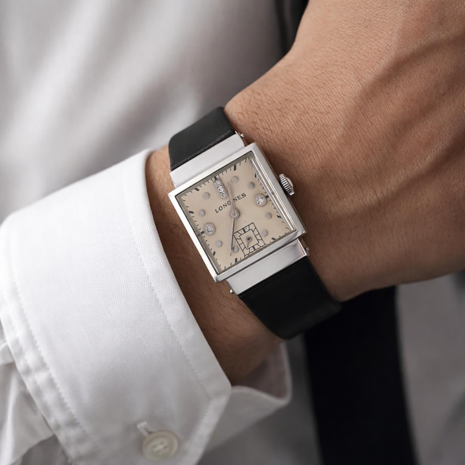 Men’s Vintage Longines Diamond Watch 14K White Gold 1949-1951 Estate