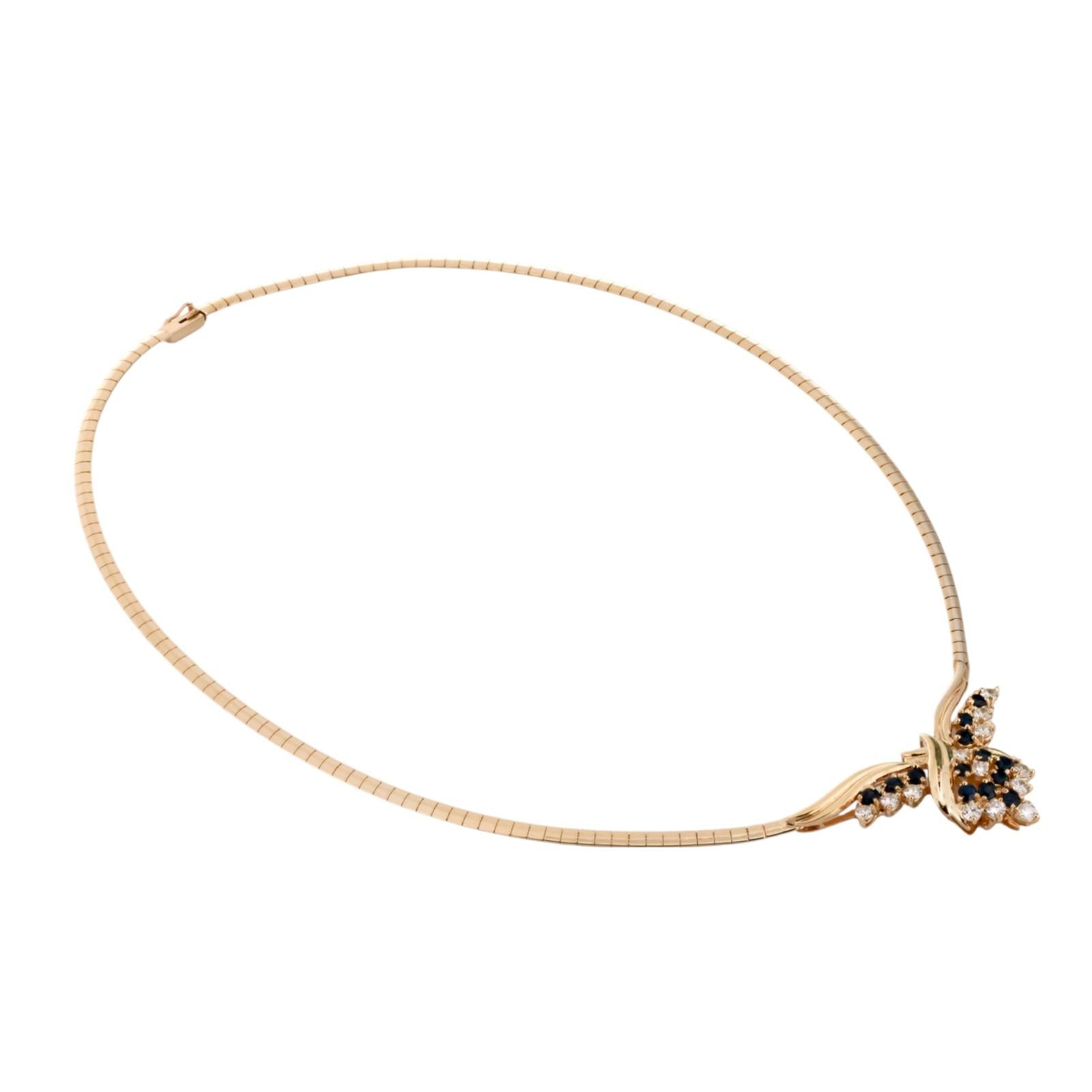 Sapphire Diamond Y-Drop Omega Chain Necklace 14K Yellow Gold 1.71 CTW 16" Ladies