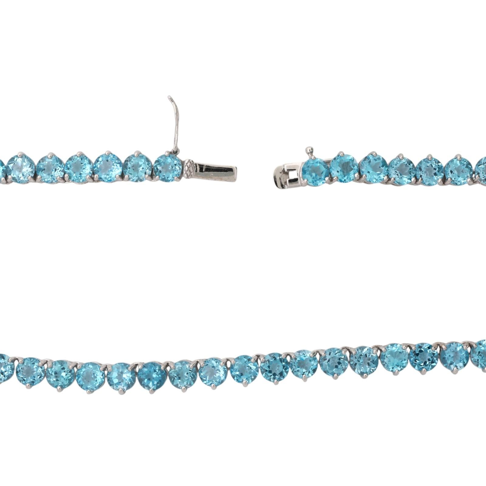 45.82 CTW Blue Topaz Tennis Necklace 14K White Gold 16.5" Ladies Estate