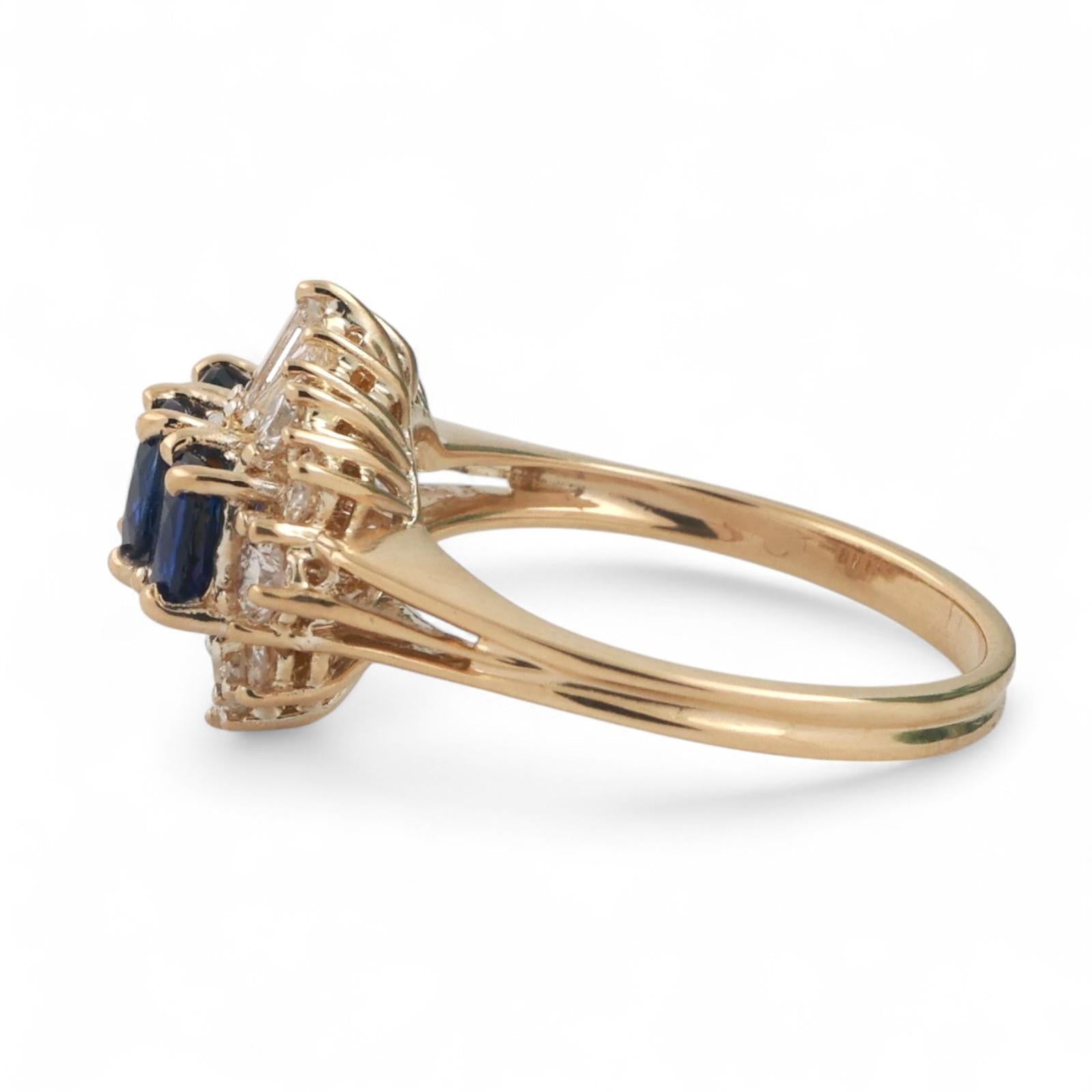 Sapphire Diamond Cocktail Ring 18K Yellow Gold 2.06 CTW Size 6.5 Ladies Estate