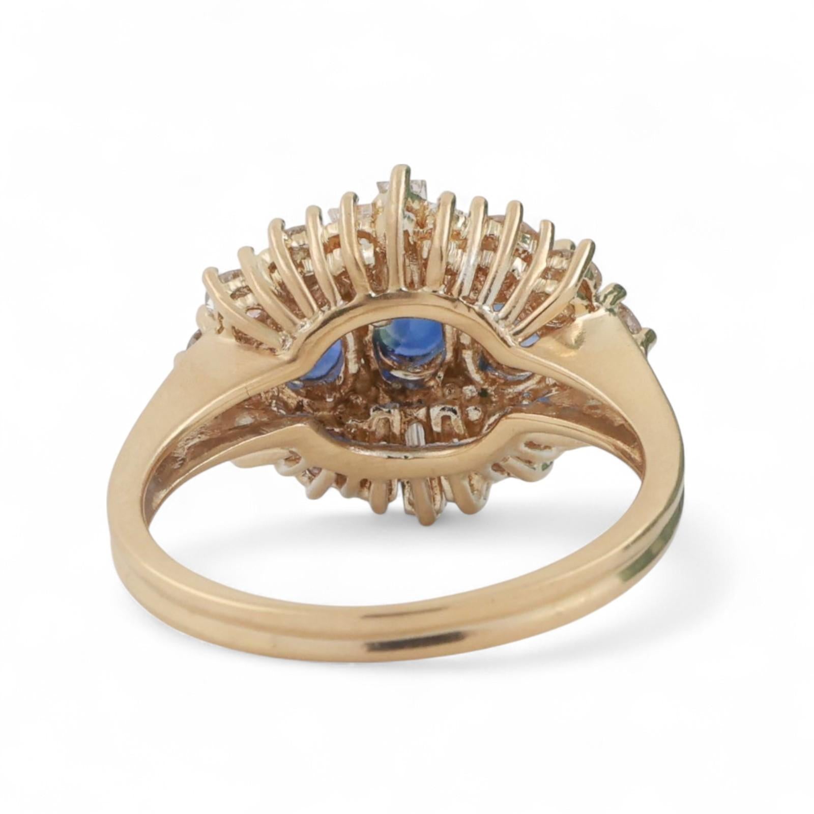 Sapphire Diamond Cocktail Ring 18K Yellow Gold 2.06 CTW Size 6.5 Ladies Estate