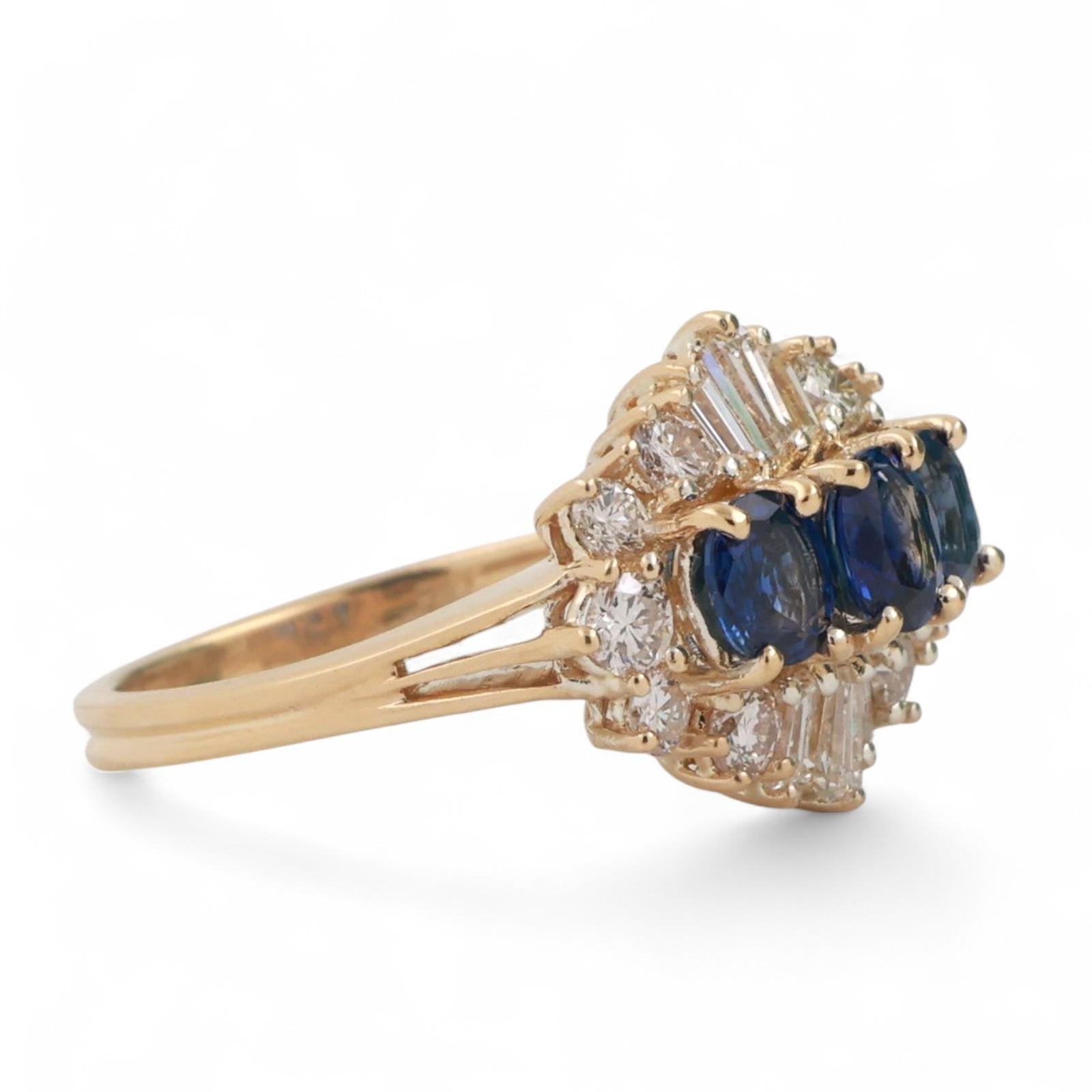 Sapphire Diamond Cocktail Ring 18K Yellow Gold 2.06 CTW Size 6.5 Ladies Estate