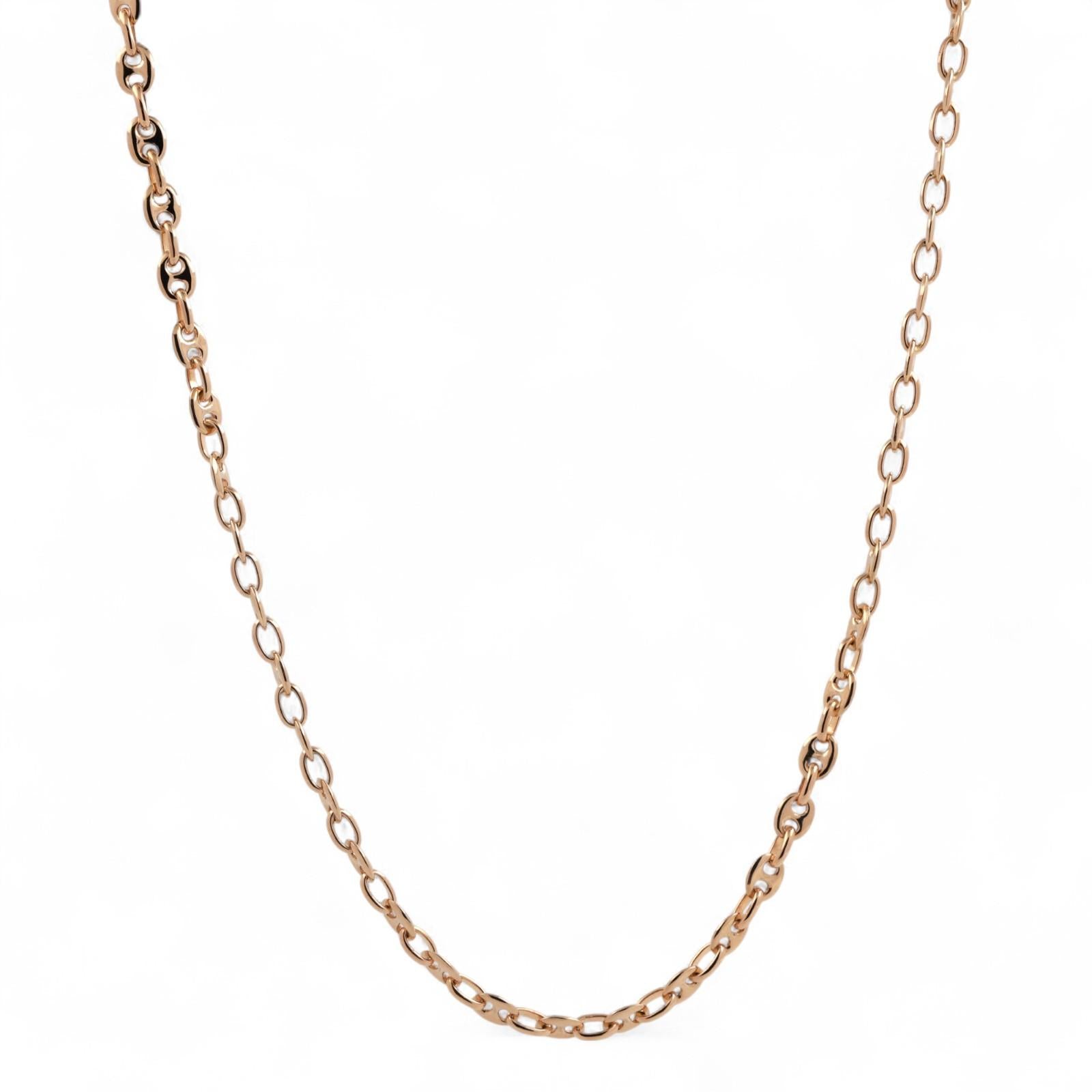 Puffy Mariner Link Necklace 18K Yellow Gold 19.75" Unisex Estate