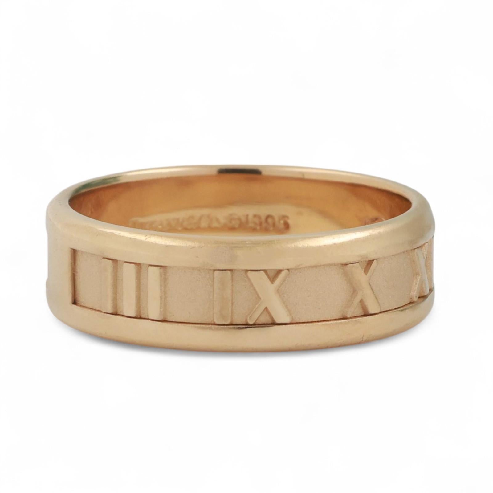18K Yellow Gold Tiffany & Co. Atlas Roman Numeral Wedding Band Ring Size 10.75