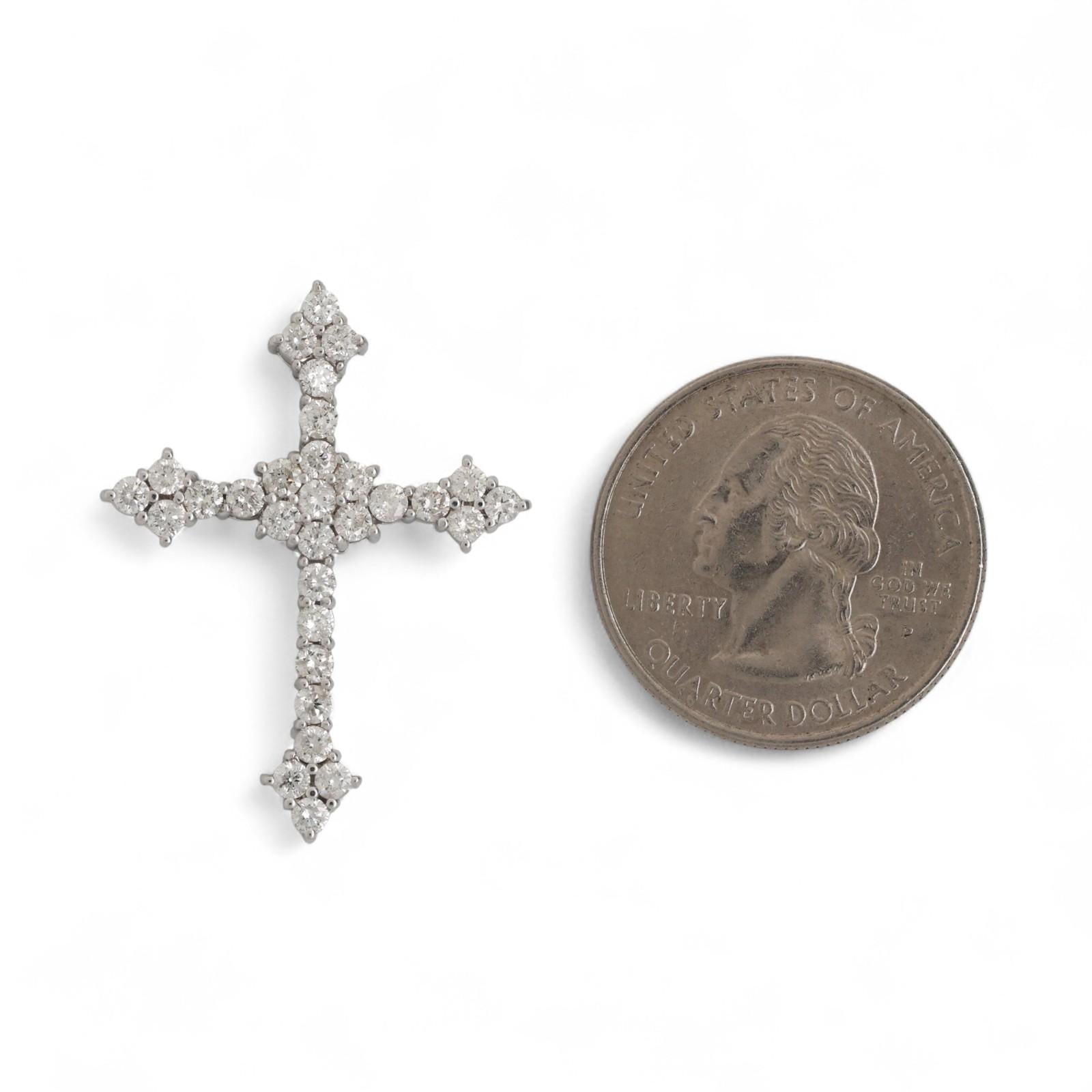 Religious Diamond Cross Pendant 14K White Gold 2.25 TW Diamonds 1.33" Large Size