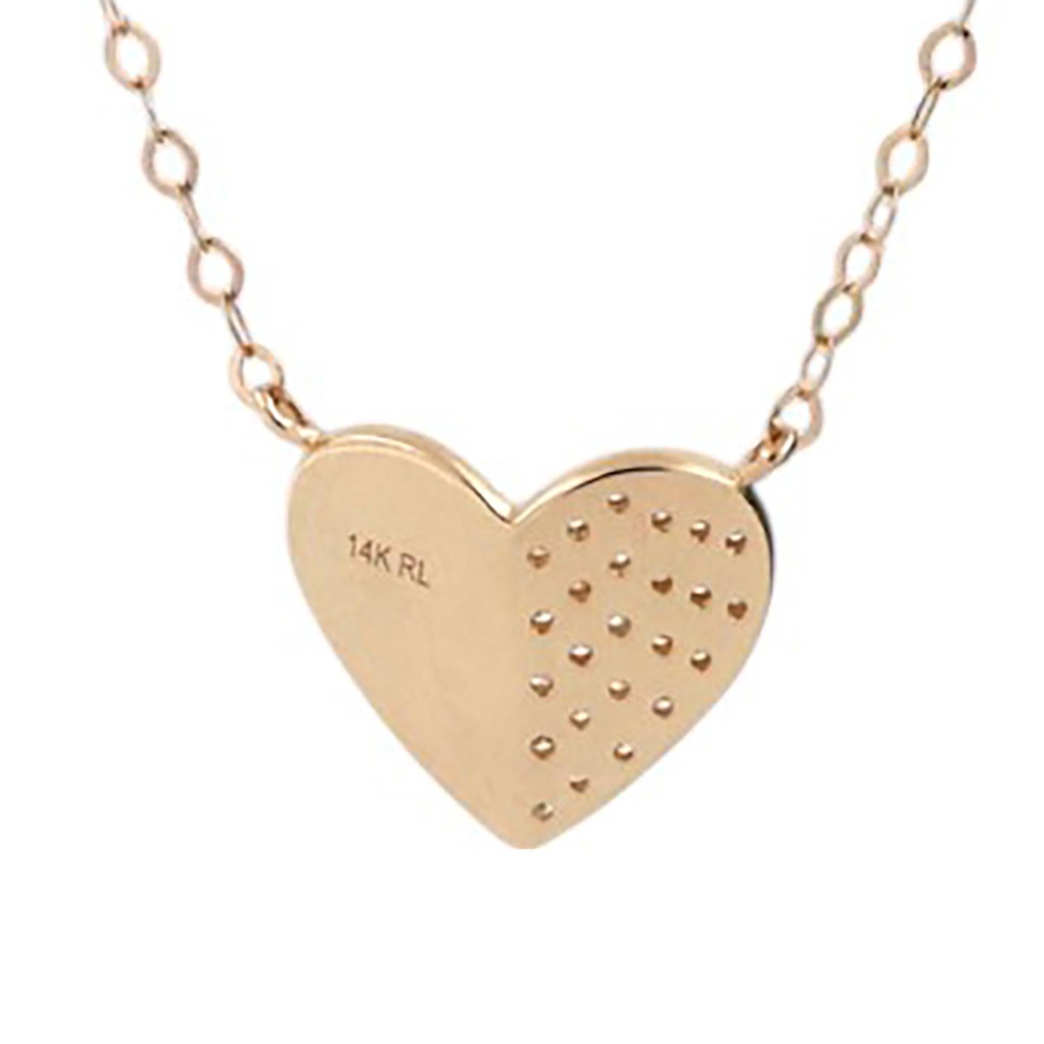 Accent Diamond Heart Pendant Chain Necklace 14K Yellow Gold 16" Ladies