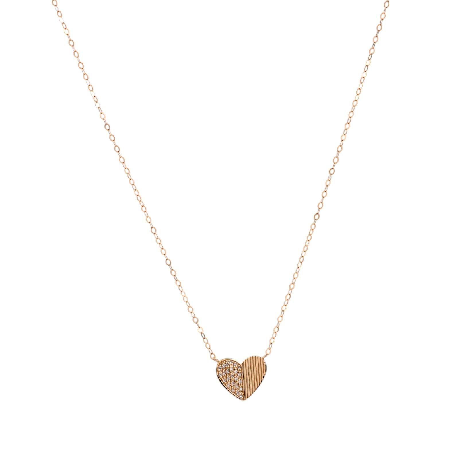 Accent Diamond Heart Pendant Chain Necklace 14K Yellow Gold 16" Ladies
