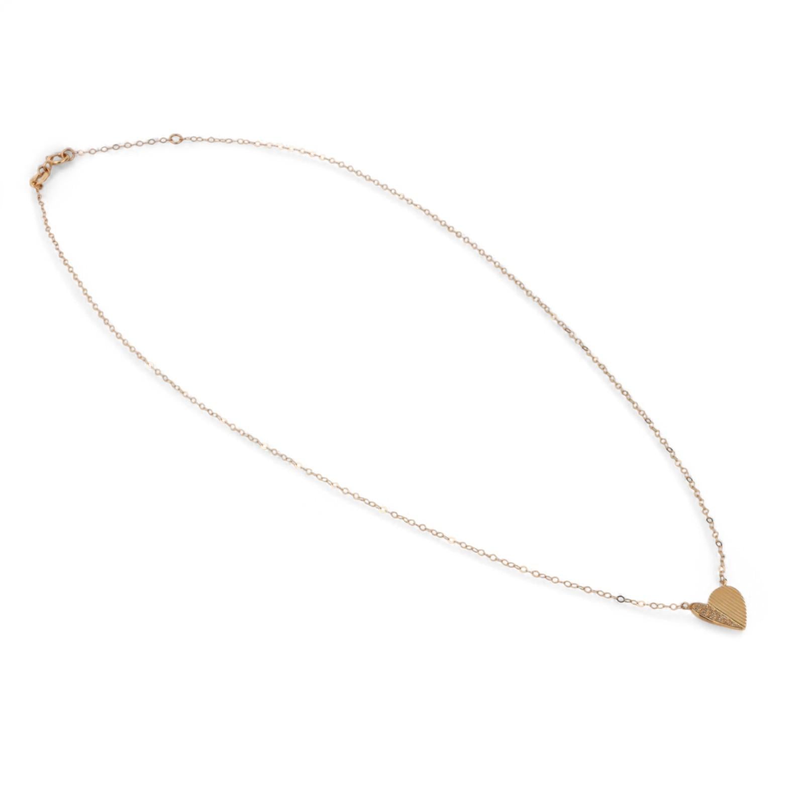 Accent Diamond Heart Pendant Chain Necklace 14K Yellow Gold 16" Ladies