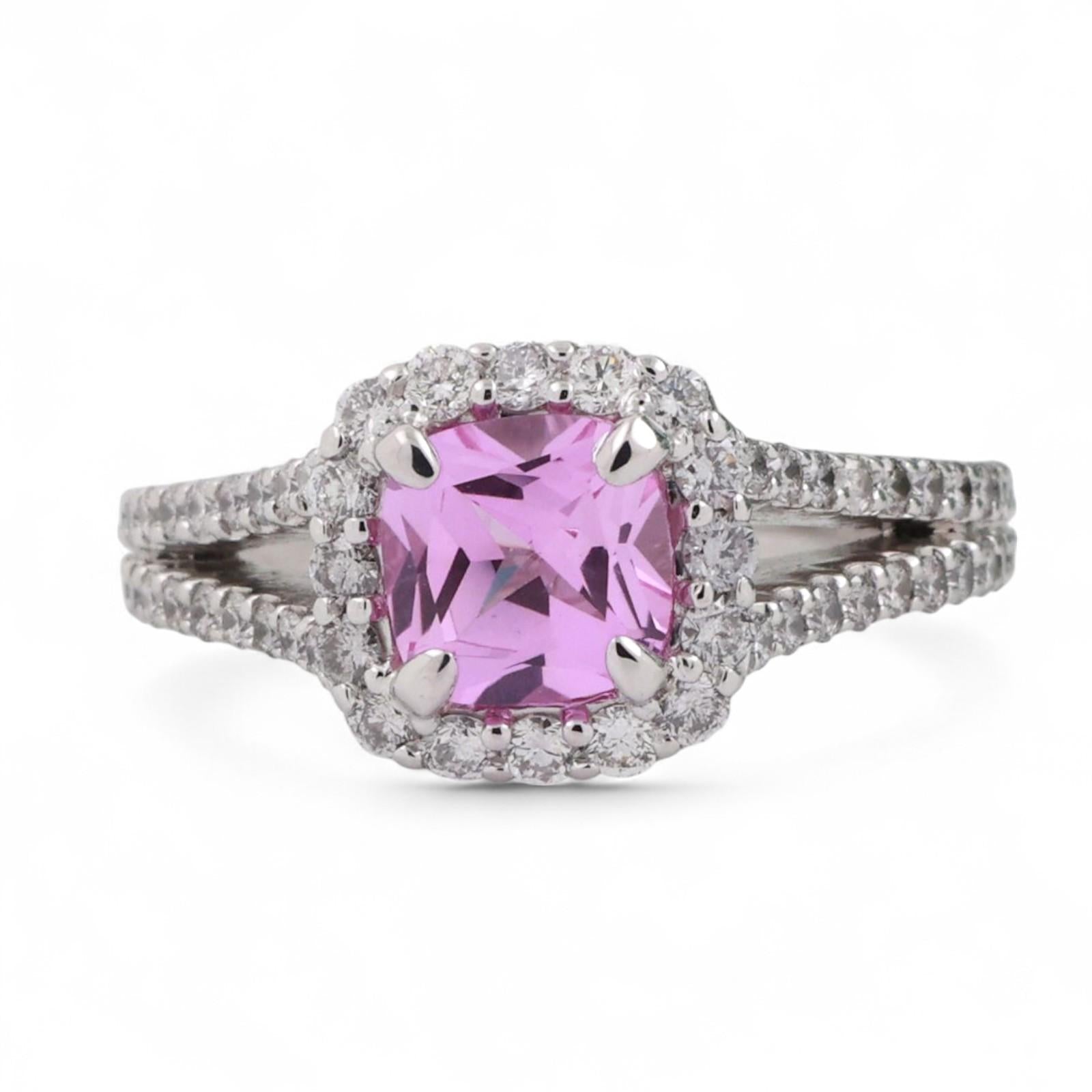 Platinum Pink Sapphire Diamond Halo Cocktail Ring 3.71 CTW Synthetic Gem SZ 8.5
