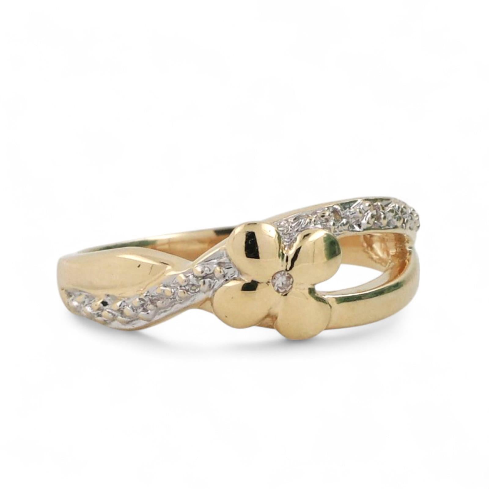 Diamond Four Leaf Clover Crossover Band Ring 14K Gold 0.03 TW Size 7 Ladies