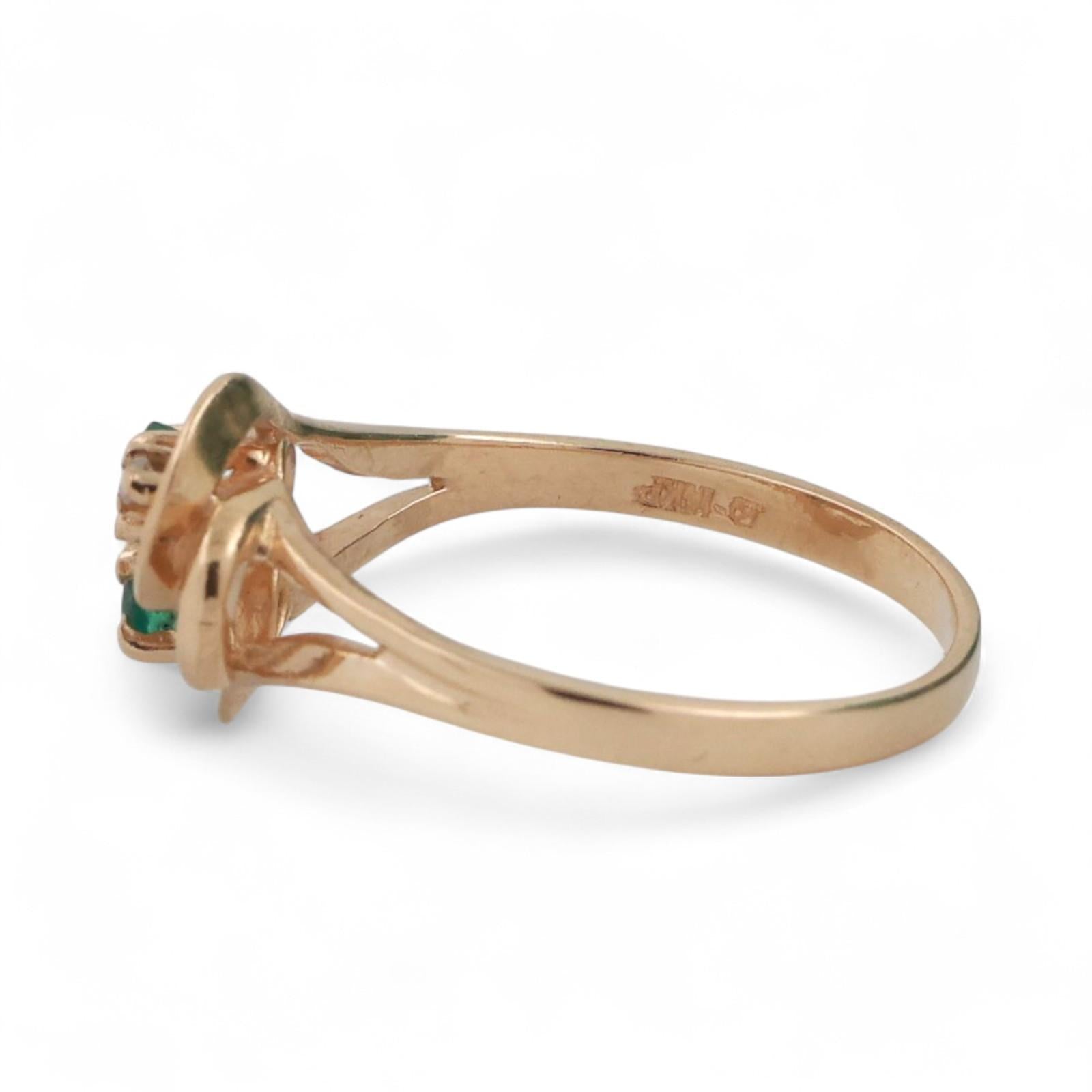 Emerald Diamond Swirl Knot Ring 14K Yellow Gold 0.22 CTW Size 6.5 Ladies