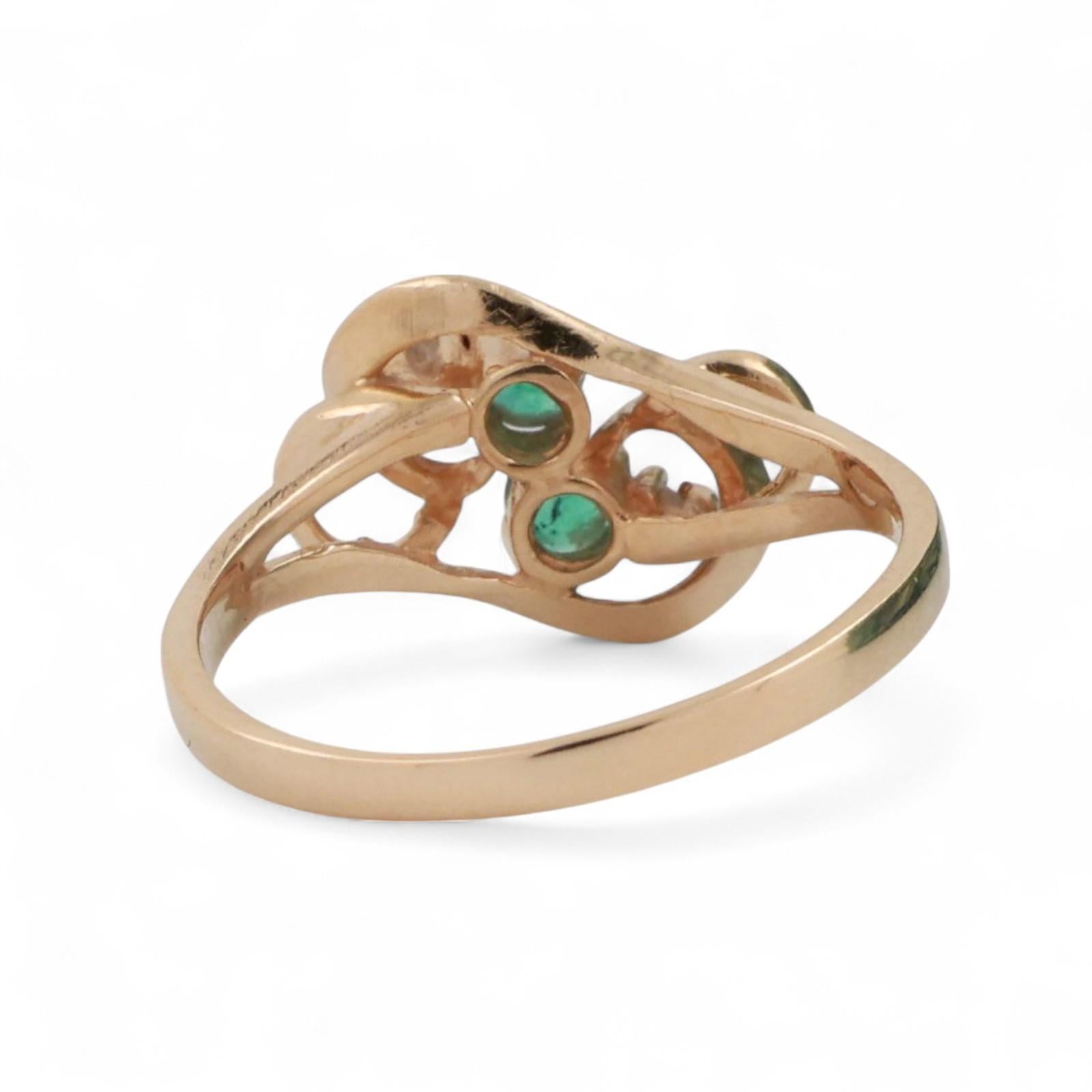 Emerald Diamond Swirl Knot Ring 14K Yellow Gold 0.22 CTW Size 6.5 Ladies