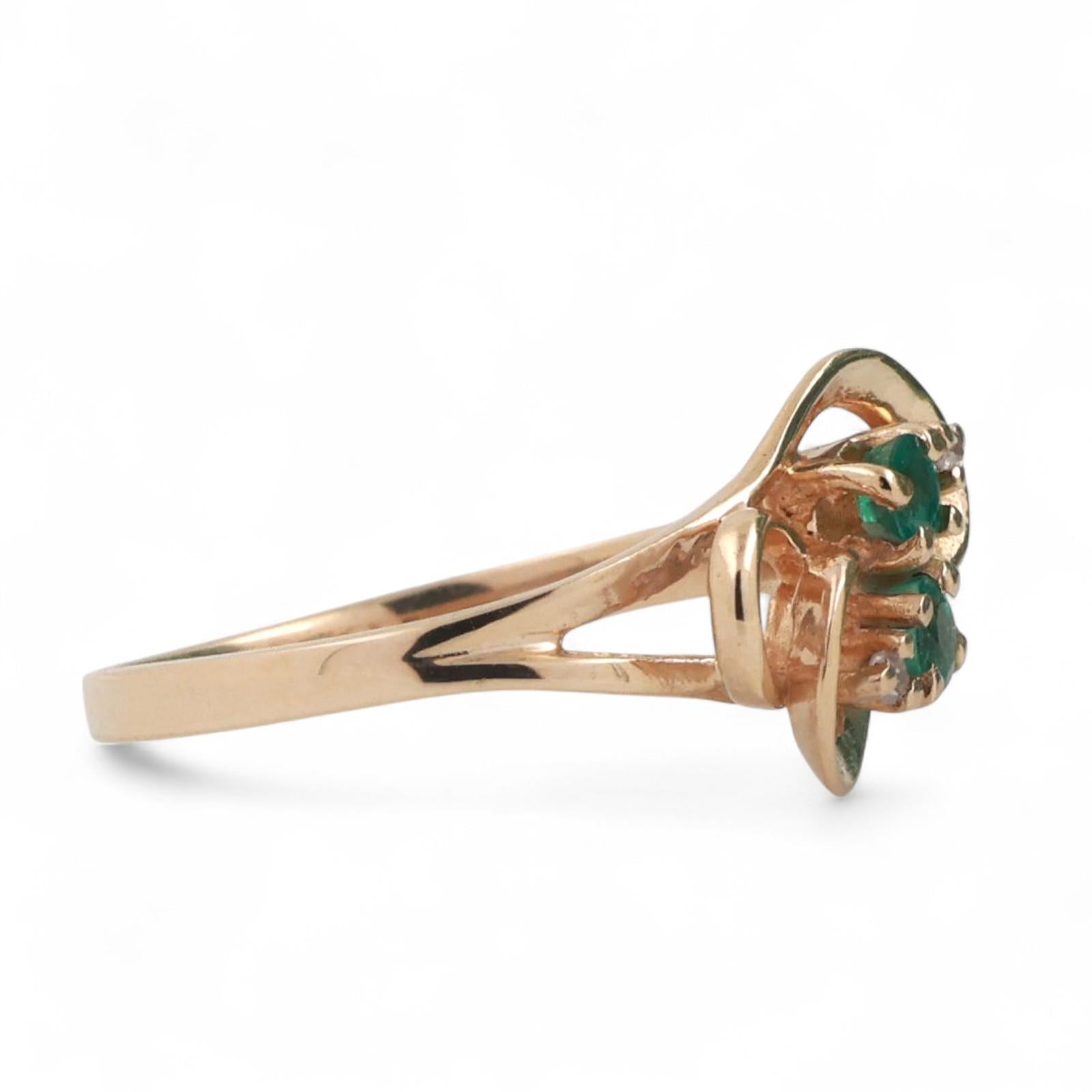 Emerald Diamond Swirl Knot Ring 14K Yellow Gold 0.22 CTW Size 6.5 Ladies