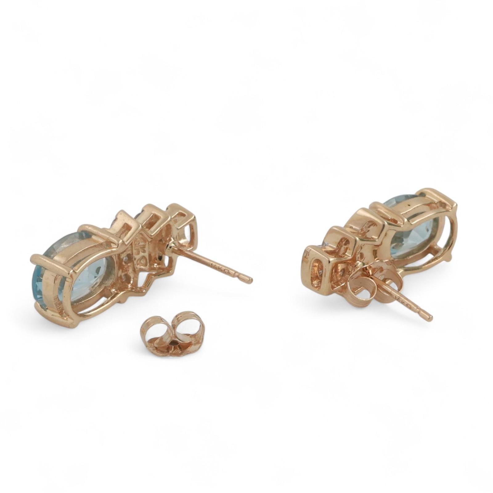 Blue Topaz Diamond Drop Earrings 14K Yellow Gold 3.39 CTW 0.47" Ladies Estate