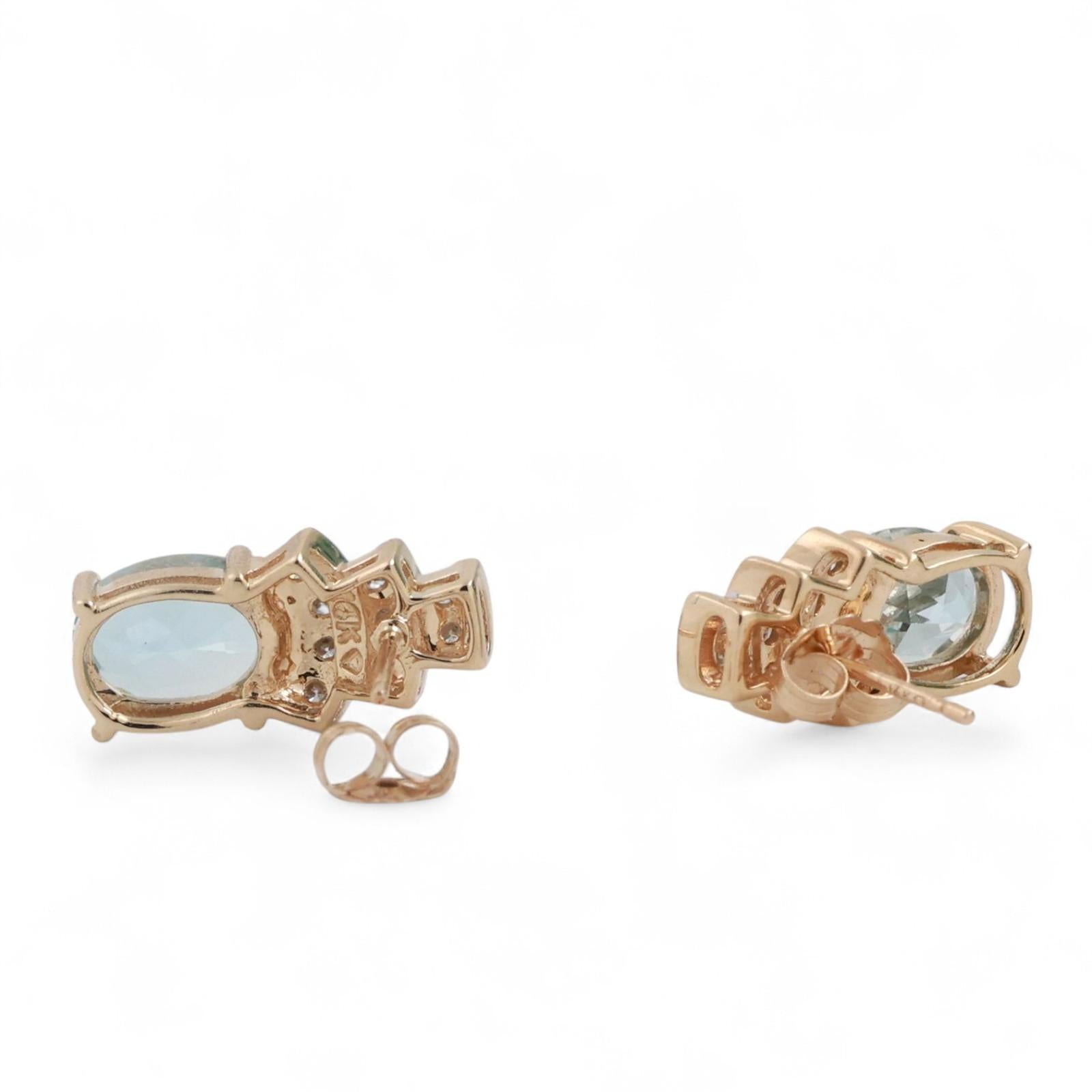 Blue Topaz Diamond Drop Earrings 14K Yellow Gold 3.39 CTW 0.47" Ladies Estate