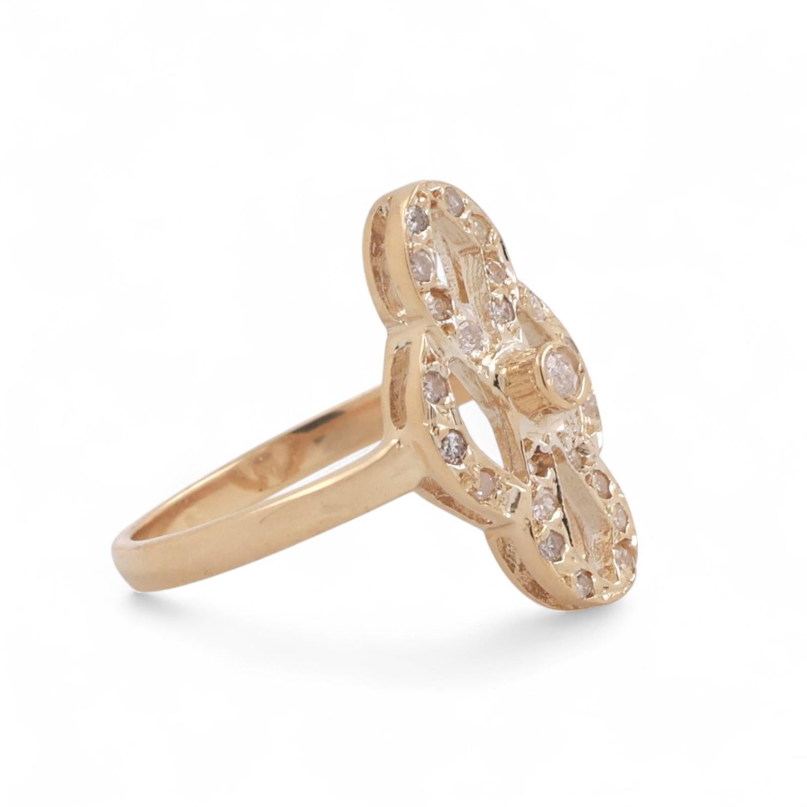 0.30 TW Diamond Filigree Full Finger Ring 14K Yellow Gold Size 7 Ladies Estate