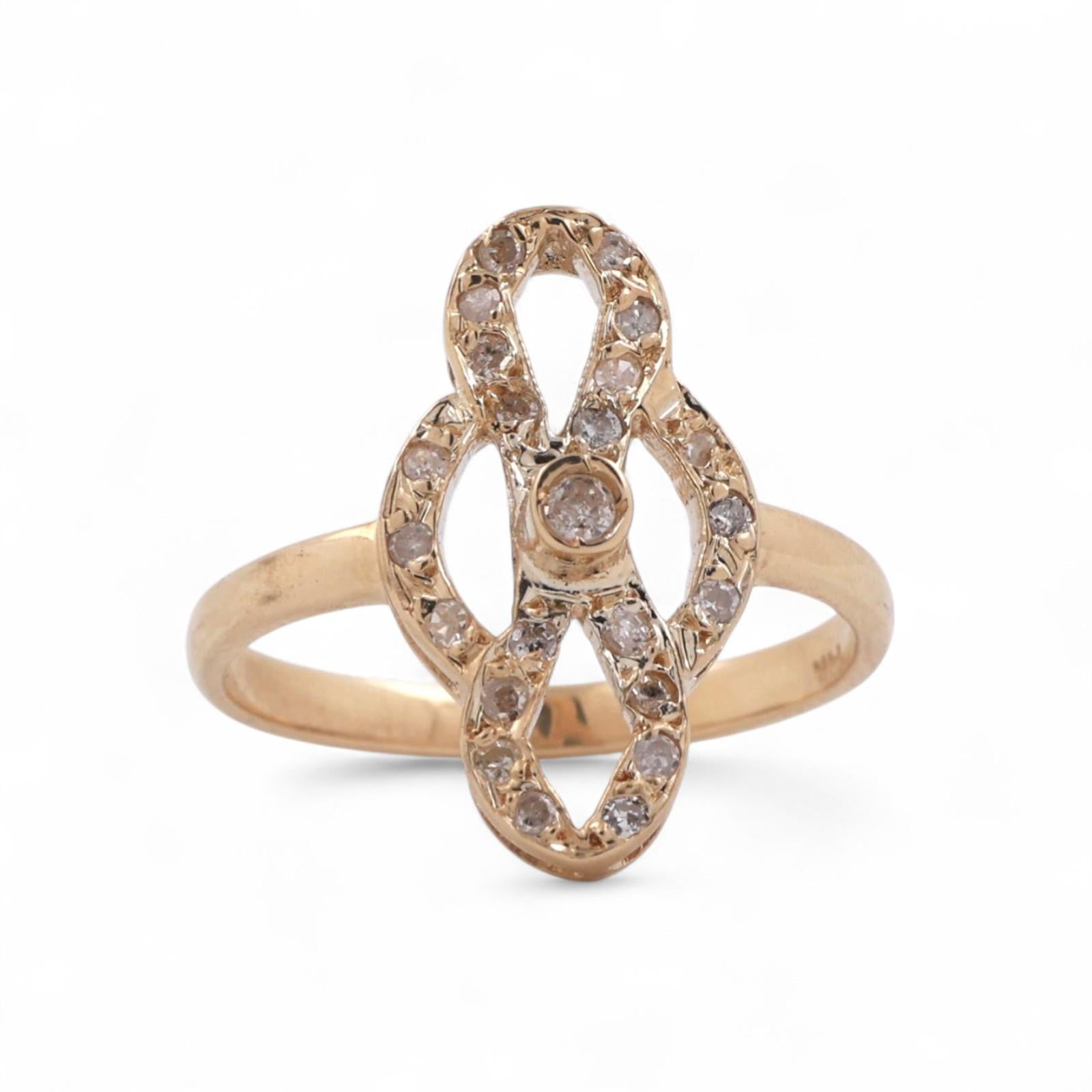 0.30 TW Diamond Filigree Full Finger Ring 14K Yellow Gold Size 7 Ladies Estate