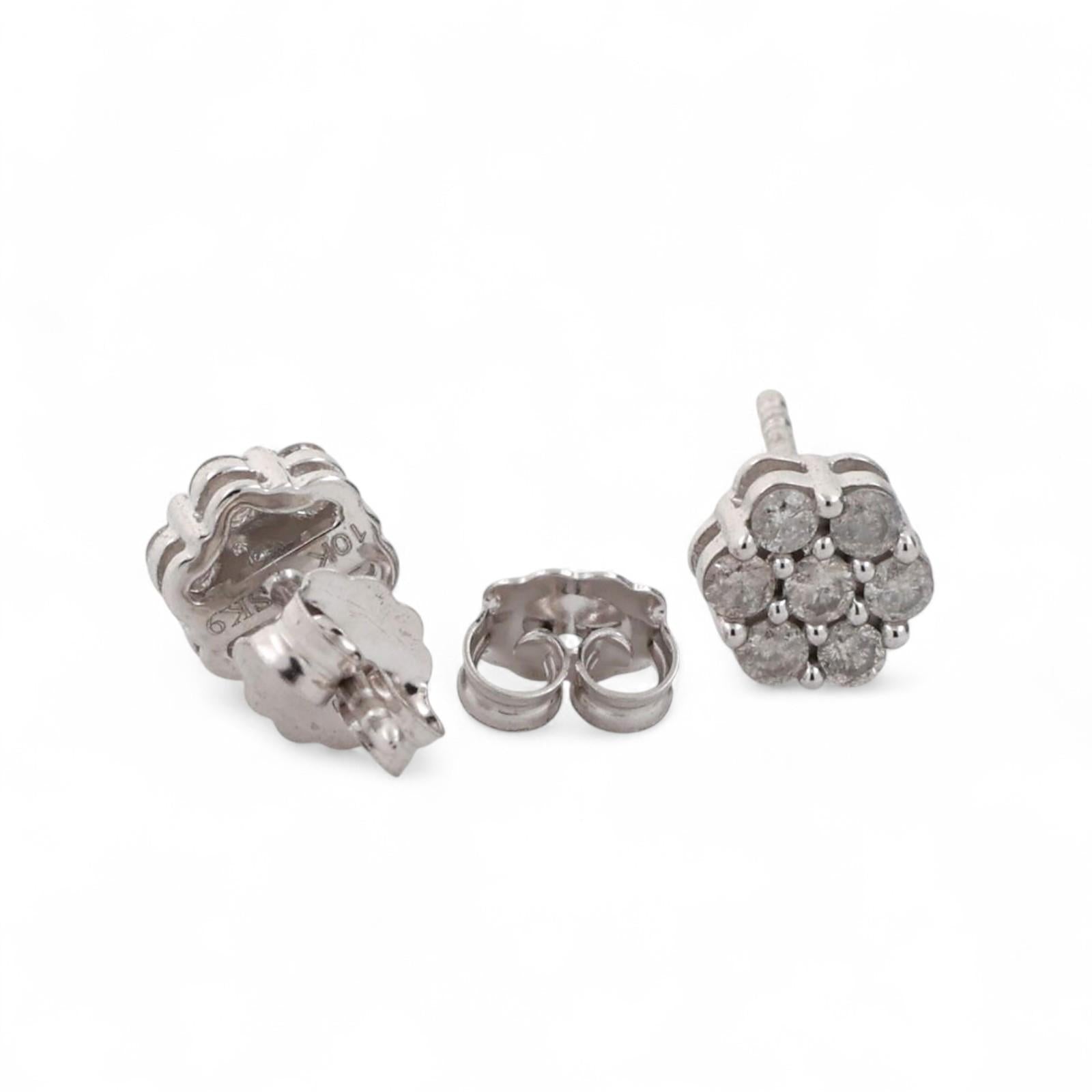 Cluster Diamond Floral Stud Earrings 10K White Gold 0.40 TW 7 mm Round Ladies