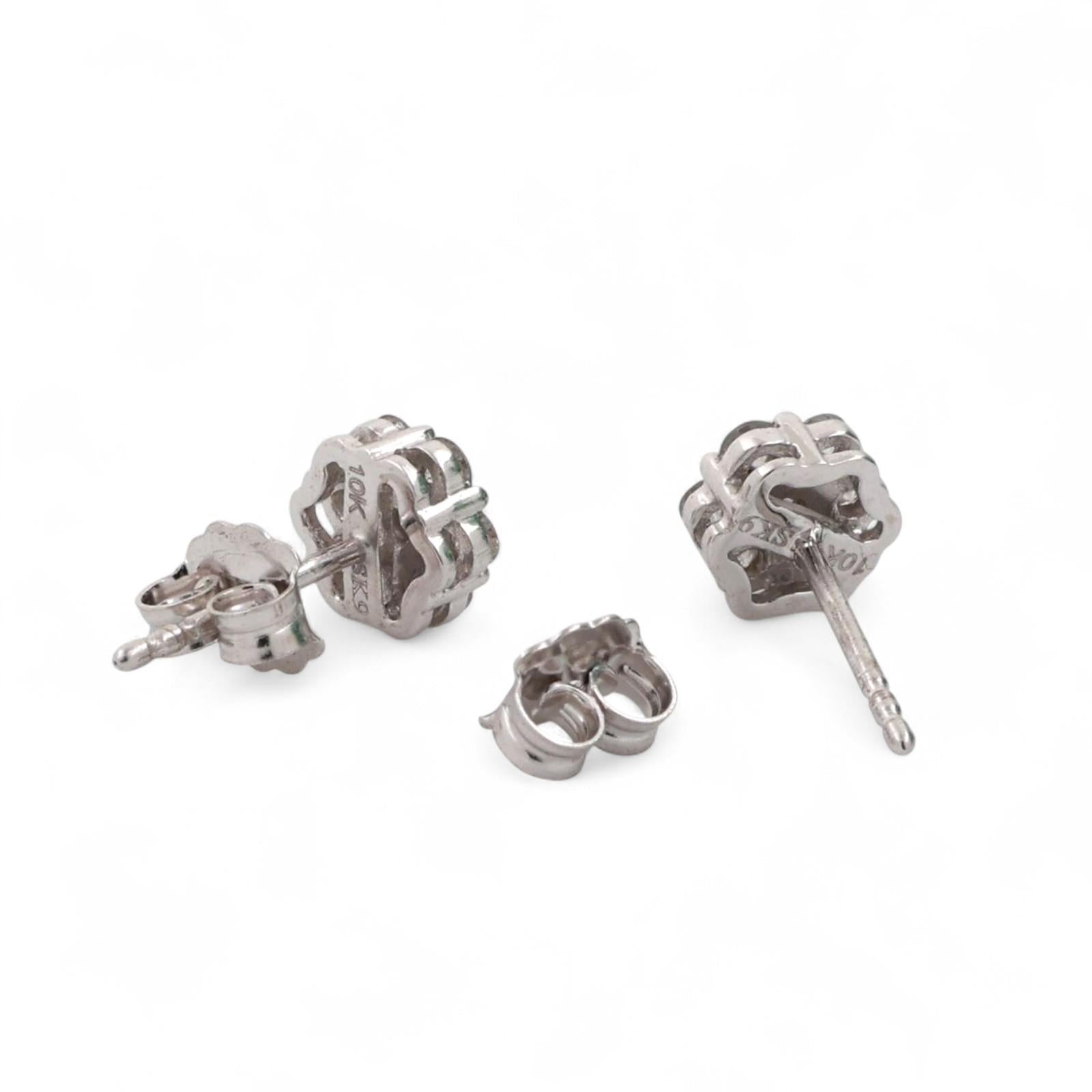 Cluster Diamond Floral Stud Earrings 10K White Gold 0.40 TW 7 mm Round Ladies