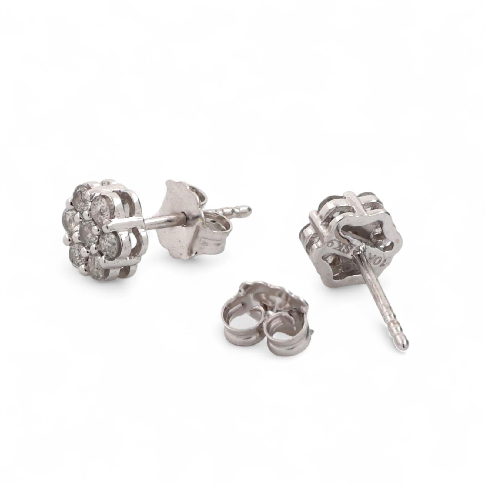 Cluster Diamond Floral Stud Earrings 10K White Gold 0.40 TW 7 mm Round Ladies