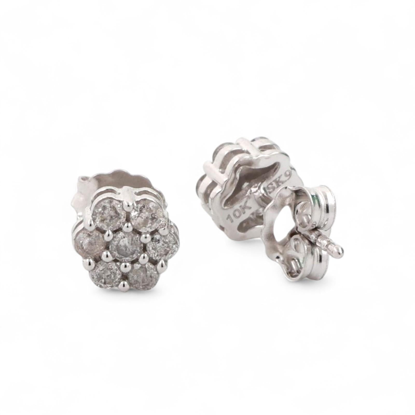 Cluster Diamond Floral Stud Earrings 10K White Gold 0.40 TW 7 mm Round Ladies