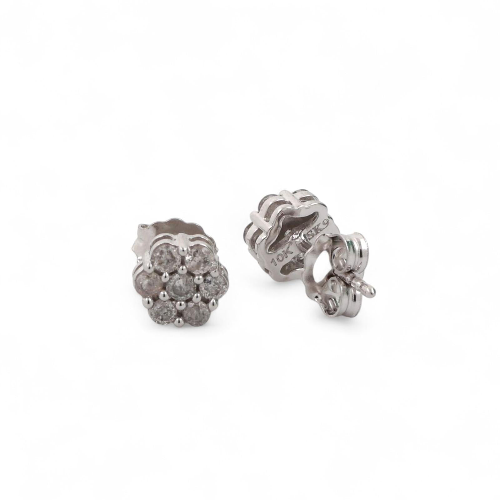 Cluster Diamond Floral Stud Earrings 10K White Gold 0.40 TW 7 mm Round Ladies
