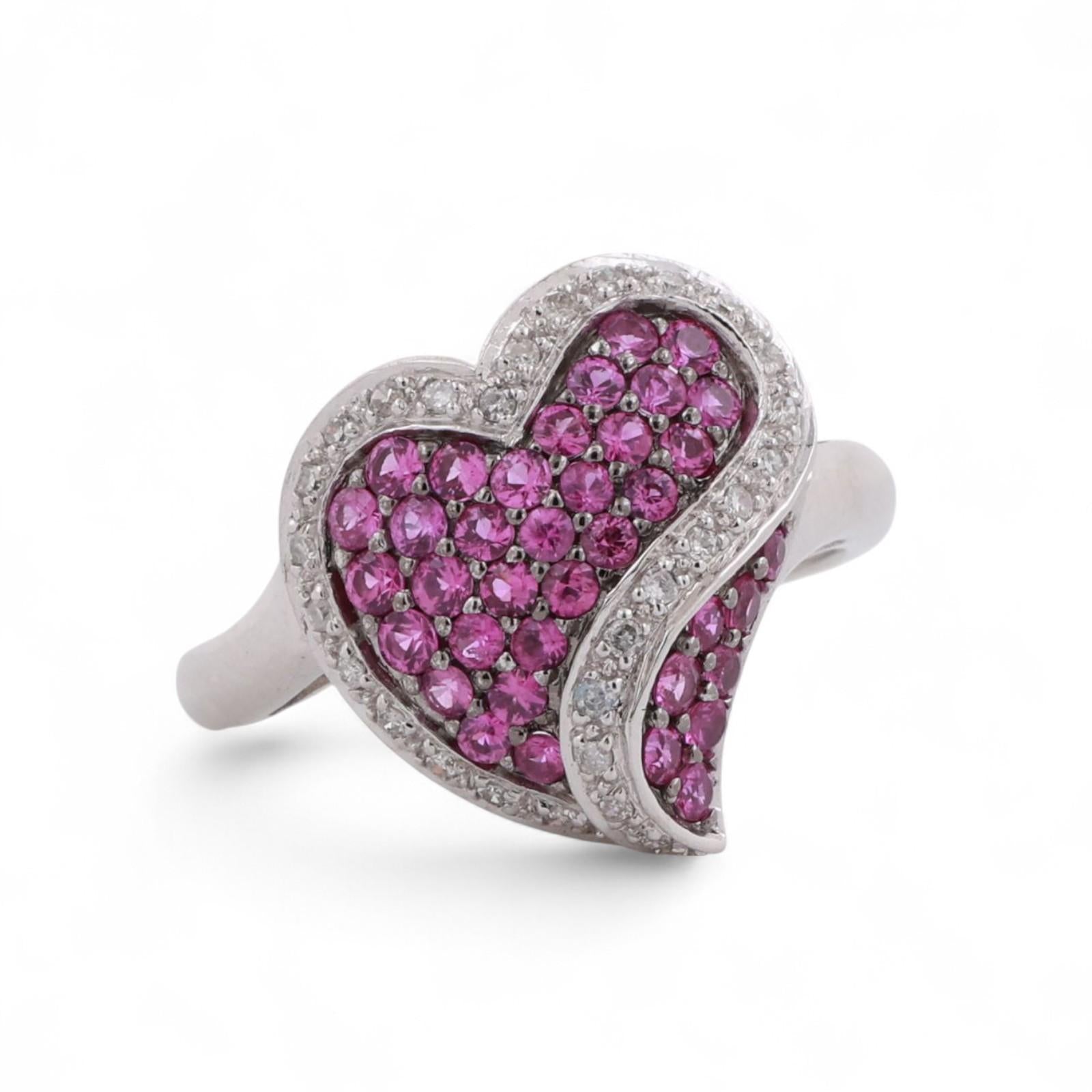 Cluster Pink Sapphire Diamond Heart Ring 10K White Gold 0.85 CTW Ladies SZ 7.25