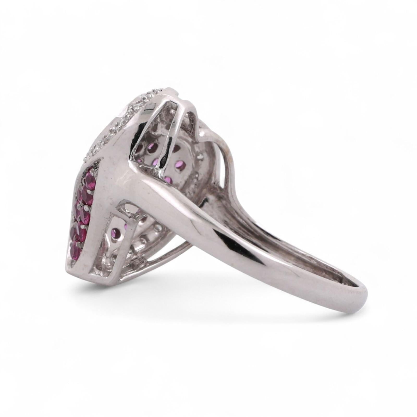 Cluster Pink Sapphire Diamond Heart Ring 10K White Gold 0.85 CTW Ladies SZ 7.25