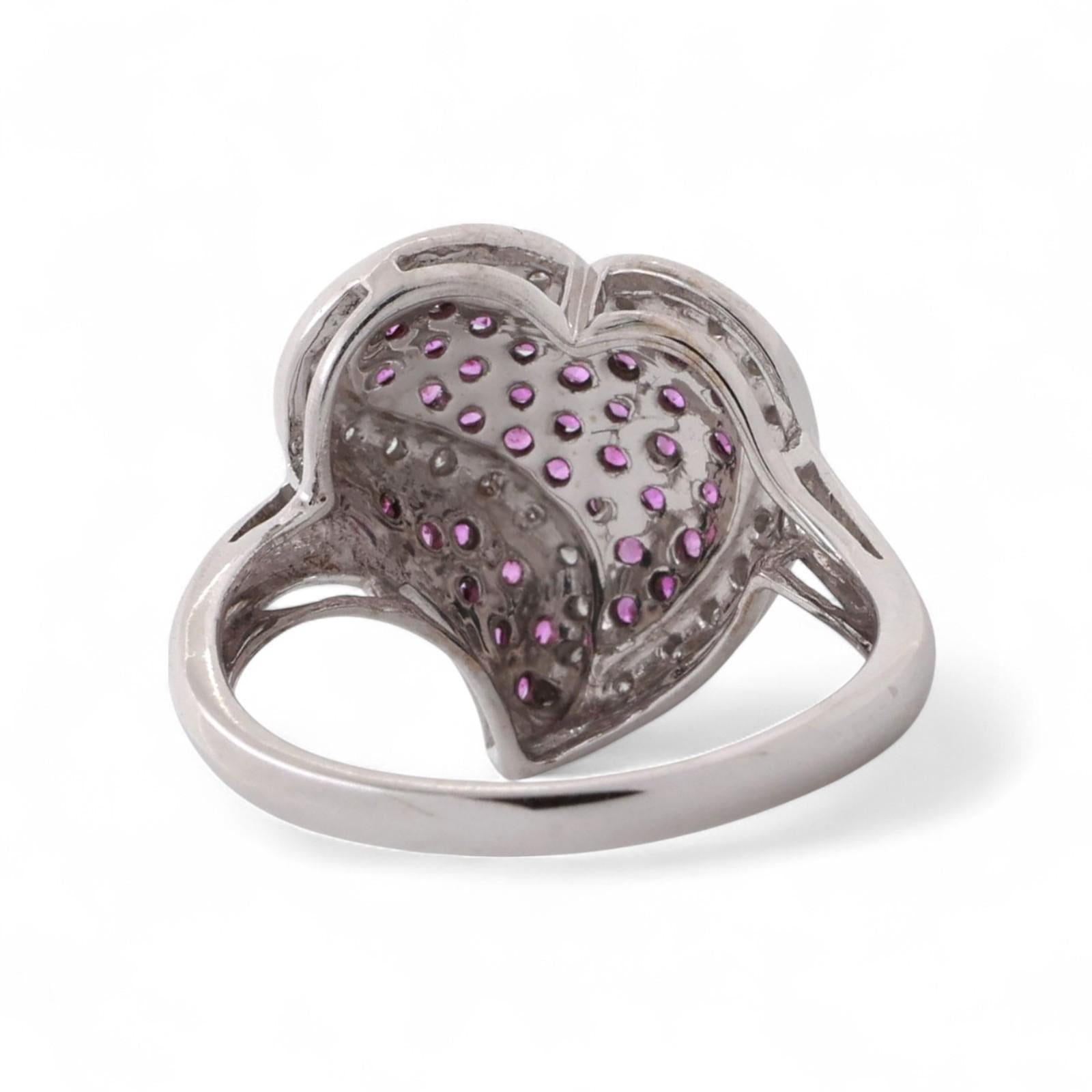 Cluster Pink Sapphire Diamond Heart Ring 10K White Gold 0.85 CTW Ladies SZ 7.25