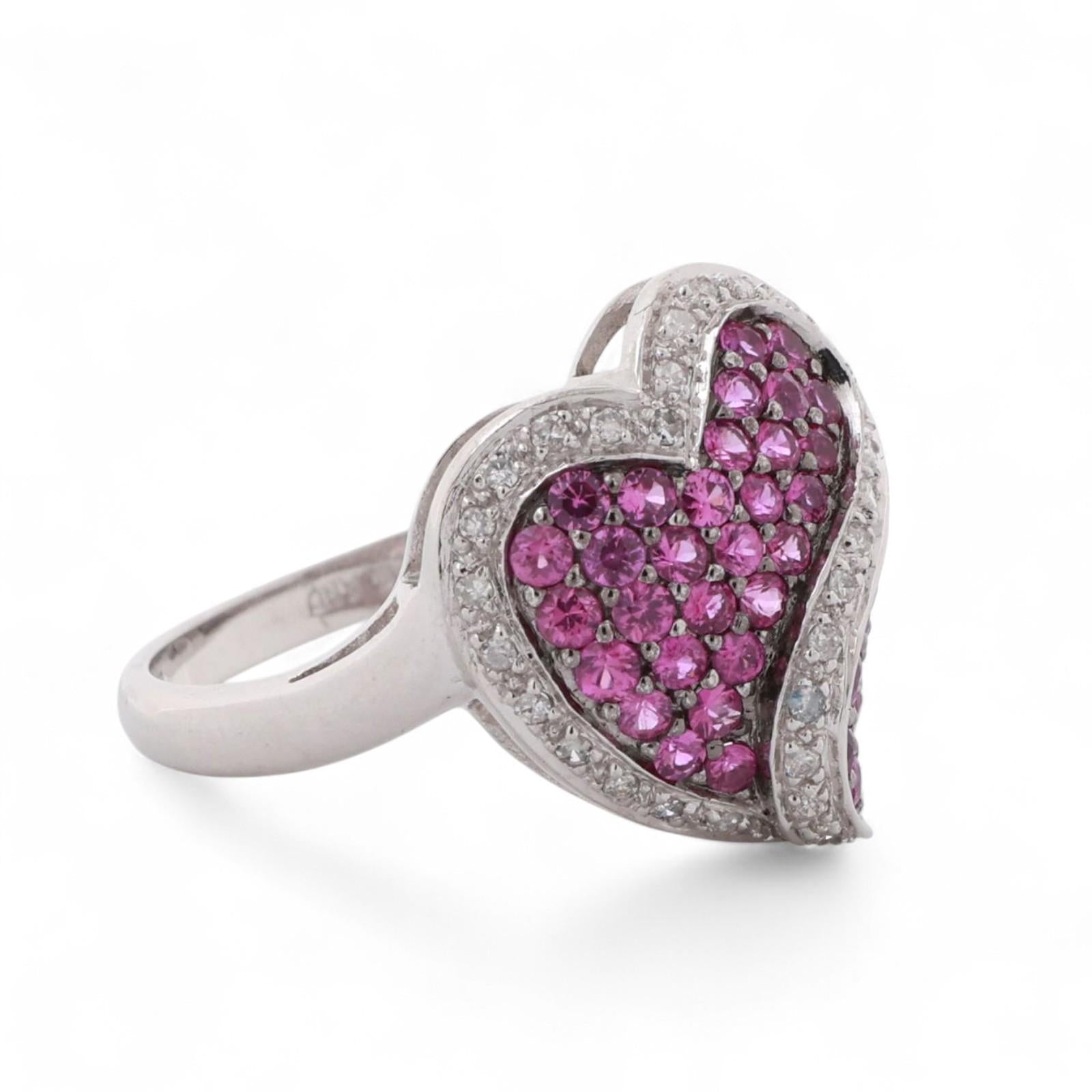 Cluster Pink Sapphire Diamond Heart Ring 10K White Gold 0.85 CTW Ladies SZ 7.25