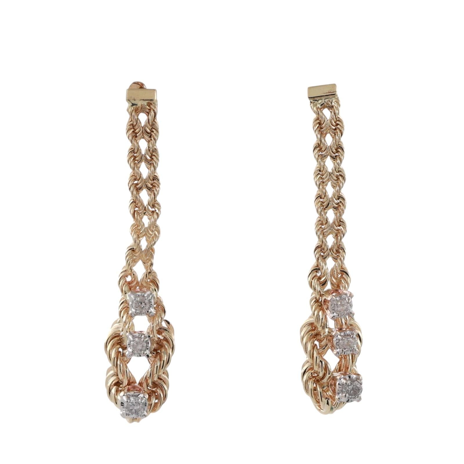 Diamond Rope Chain Dangle Earrings 10K Gold 0.12 TW 1.20" Ladies Estate