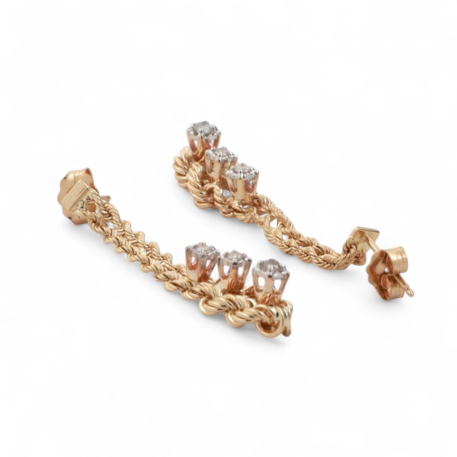 Diamond Rope Chain Dangle Earrings 10K Gold 0.12 TW 1.20" Ladies Estate