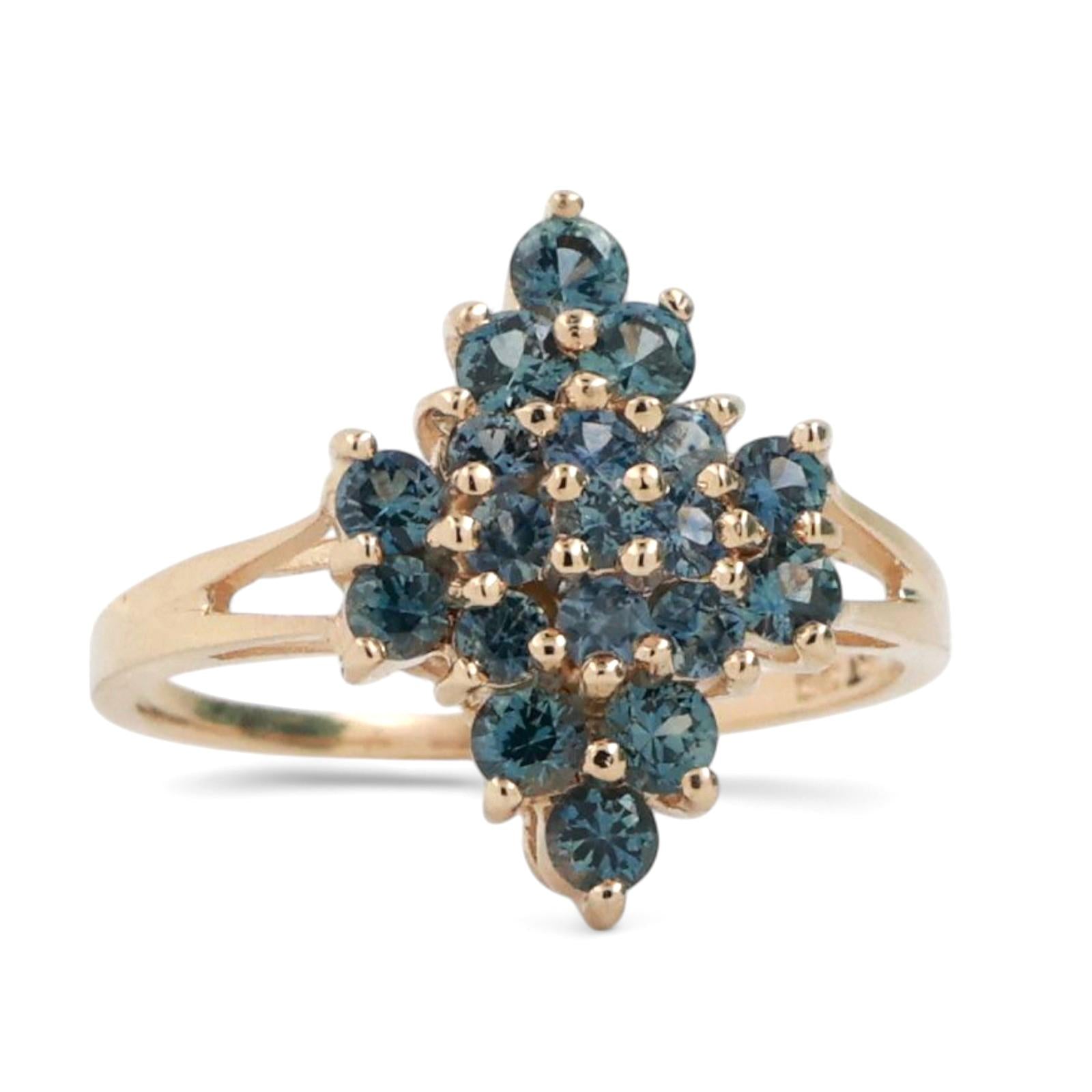 Blue Sapphire Floral Cocktail Ring 10K Yellow Gold 1.16 CTW Size 6.25 Ladies