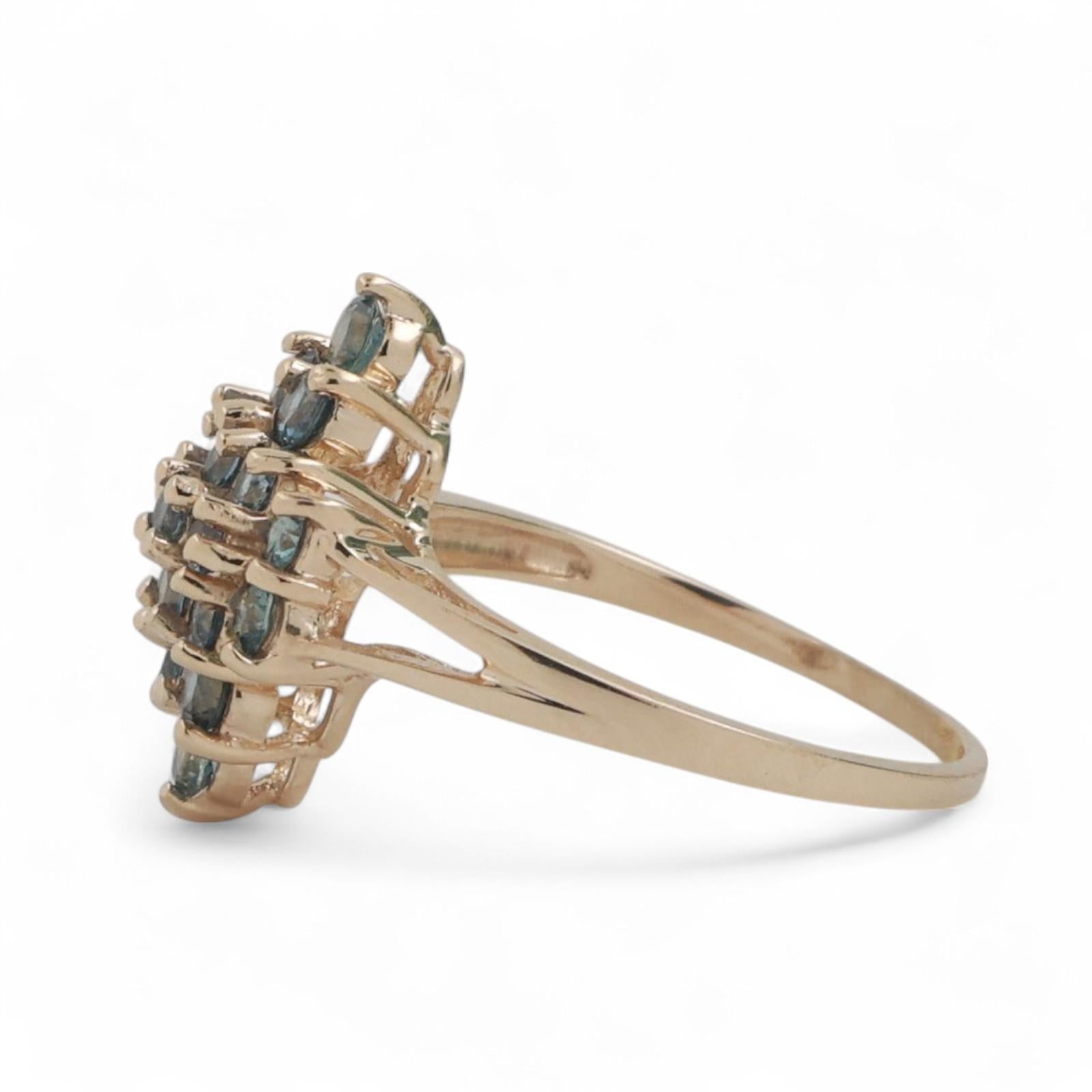 Blue Sapphire Floral Cocktail Ring 10K Yellow Gold 1.16 CTW Size 6.25 Ladies