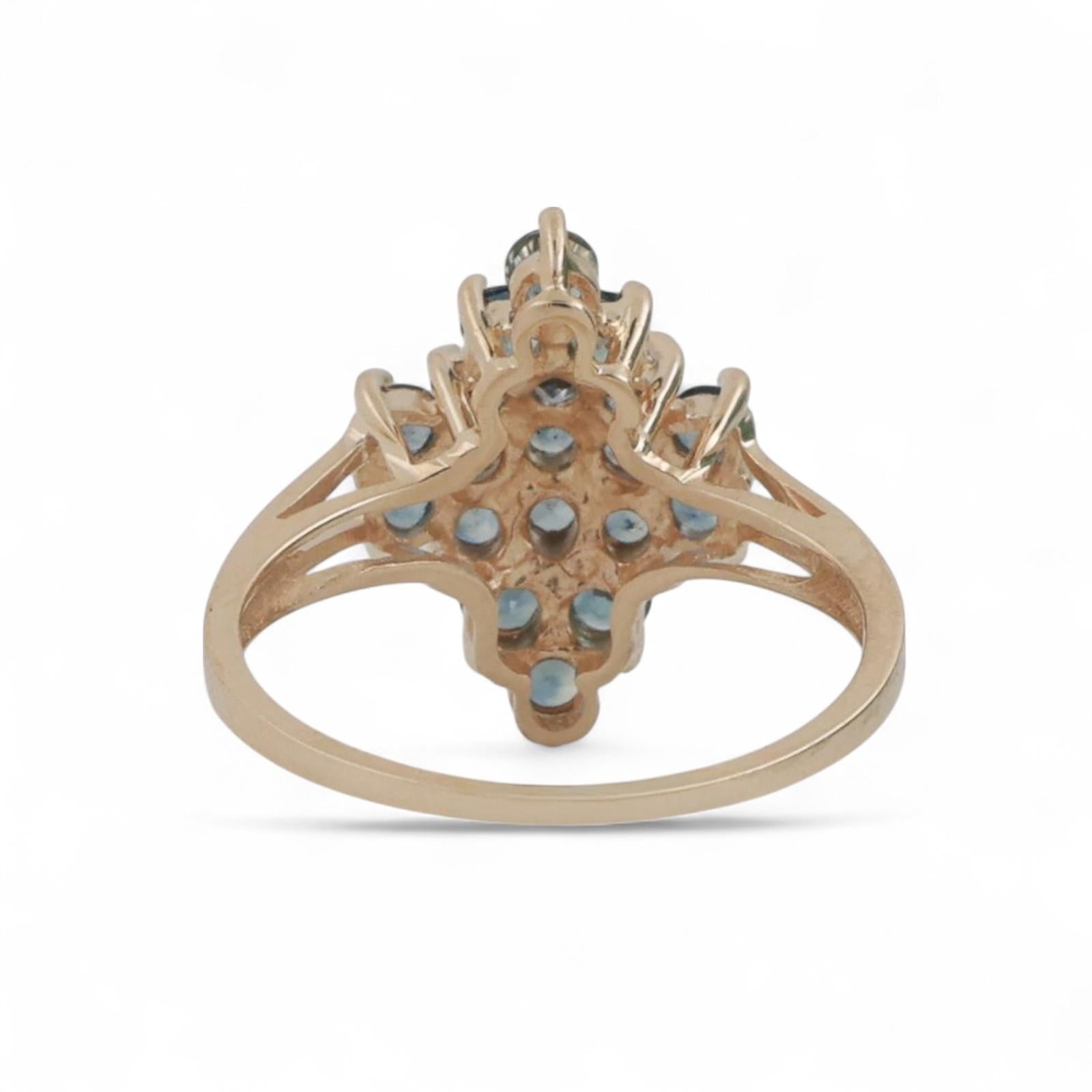 Blue Sapphire Floral Cocktail Ring 10K Yellow Gold 1.16 CTW Size 6.25 Ladies