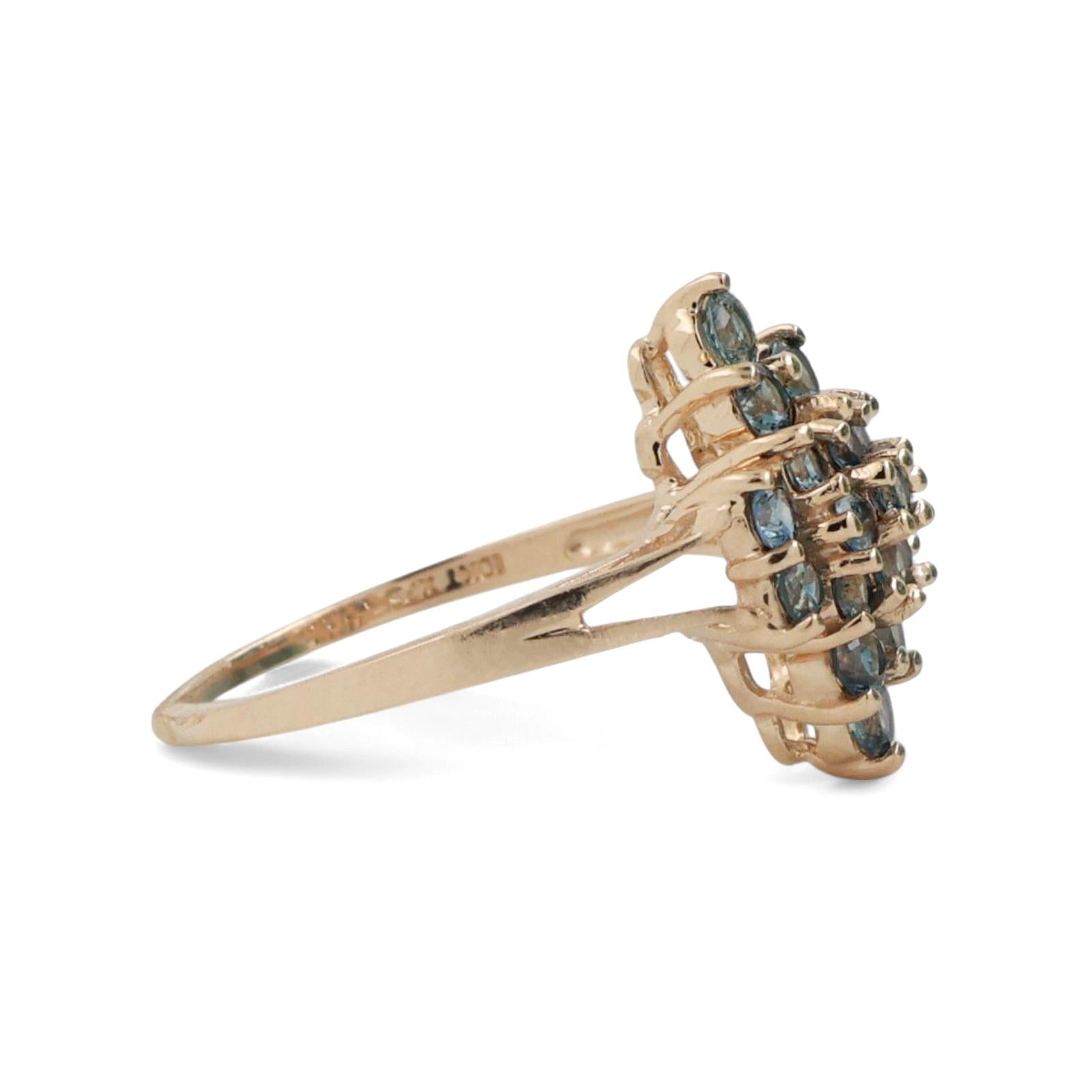 Blue Sapphire Floral Cocktail Ring 10K Yellow Gold 1.16 CTW Size 6.25 Ladies