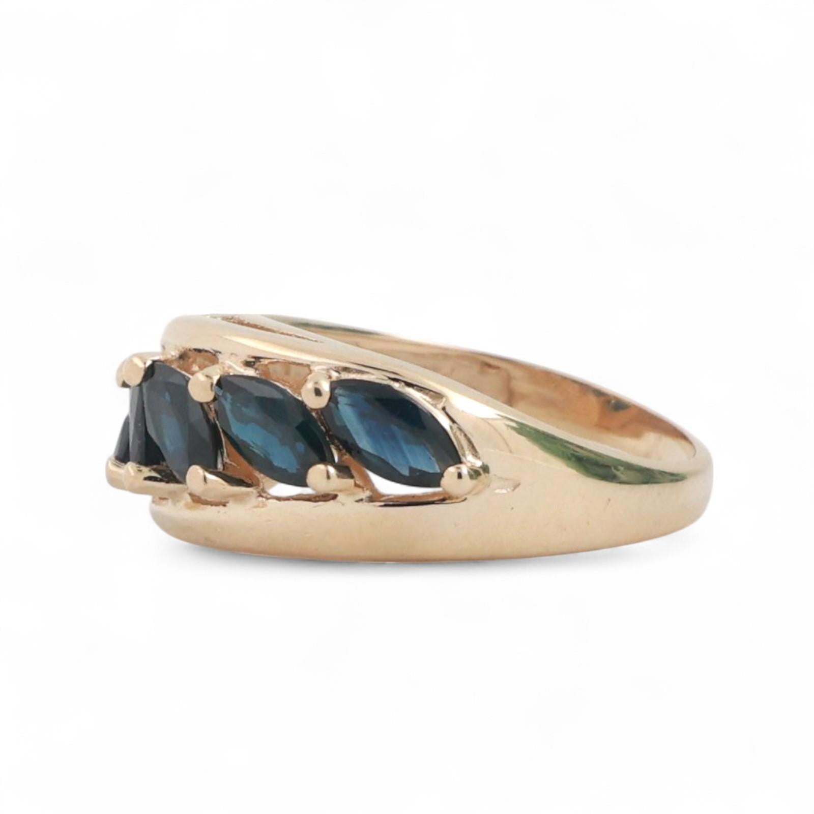 6 Stone Marquise Cut Blue Sapphire Ring 10K Yellow Gold 1.68 CTW Size 5.75