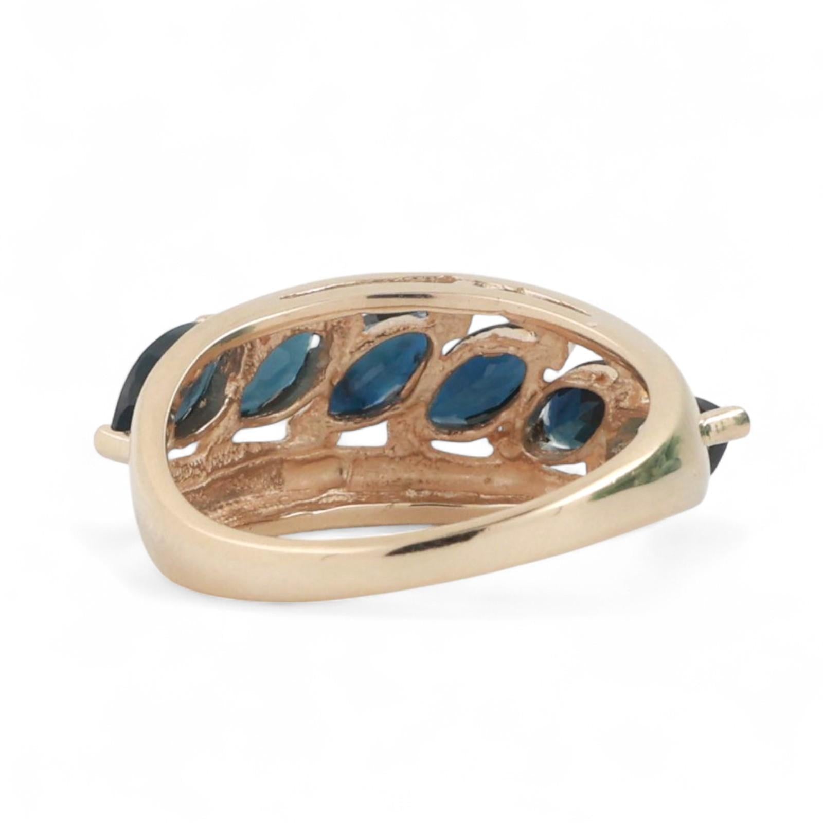 6 Stone Marquise Cut Blue Sapphire Ring 10K Yellow Gold 1.68 CTW Size 5.75