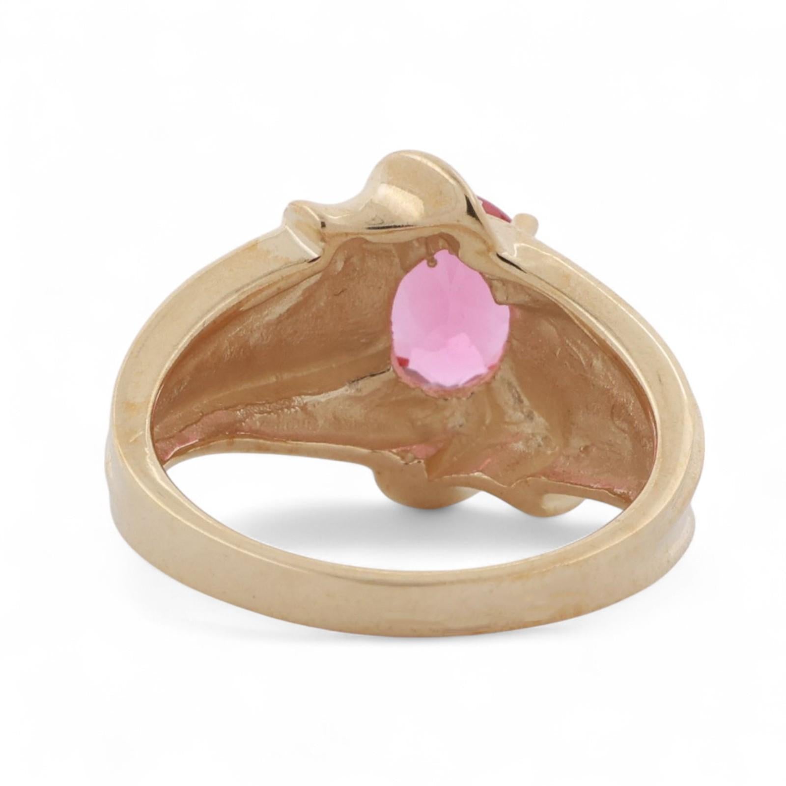1.25 CT Pink Tourmaline Solitaire Cocktail Ring 10K Yellow Gold Size 7 Ladies