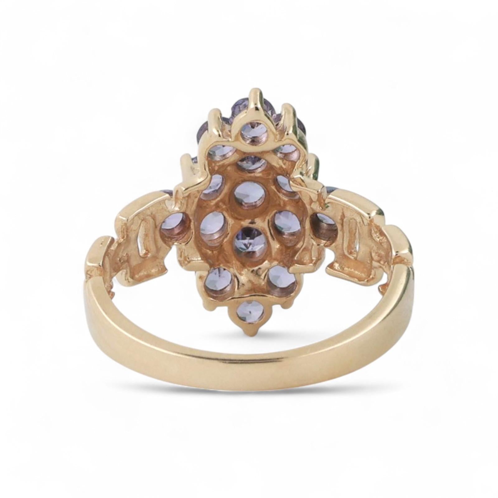 Tanzanite Floral Cocktail Ring 10K Yellow Gold 1.05 CTW Size 6.25 Ladies Estate